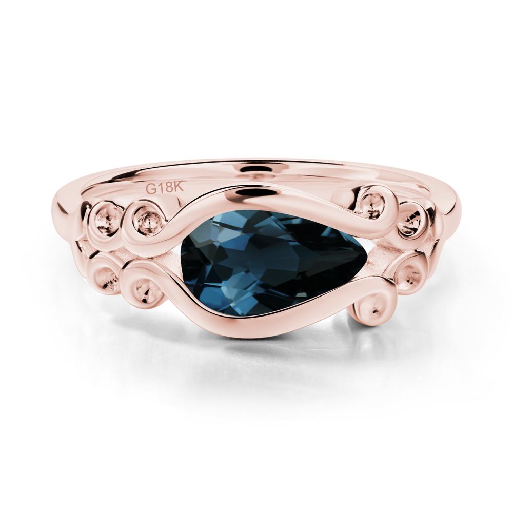Pear Shaped London Blue Topaz Scroll Ring - LUO Jewelry #metal_18k rose gold