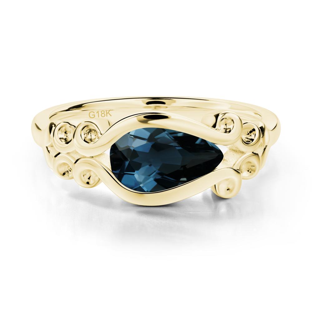 Pear Shaped London Blue Topaz Scroll Ring - LUO Jewelry #metal_18k yellow gold