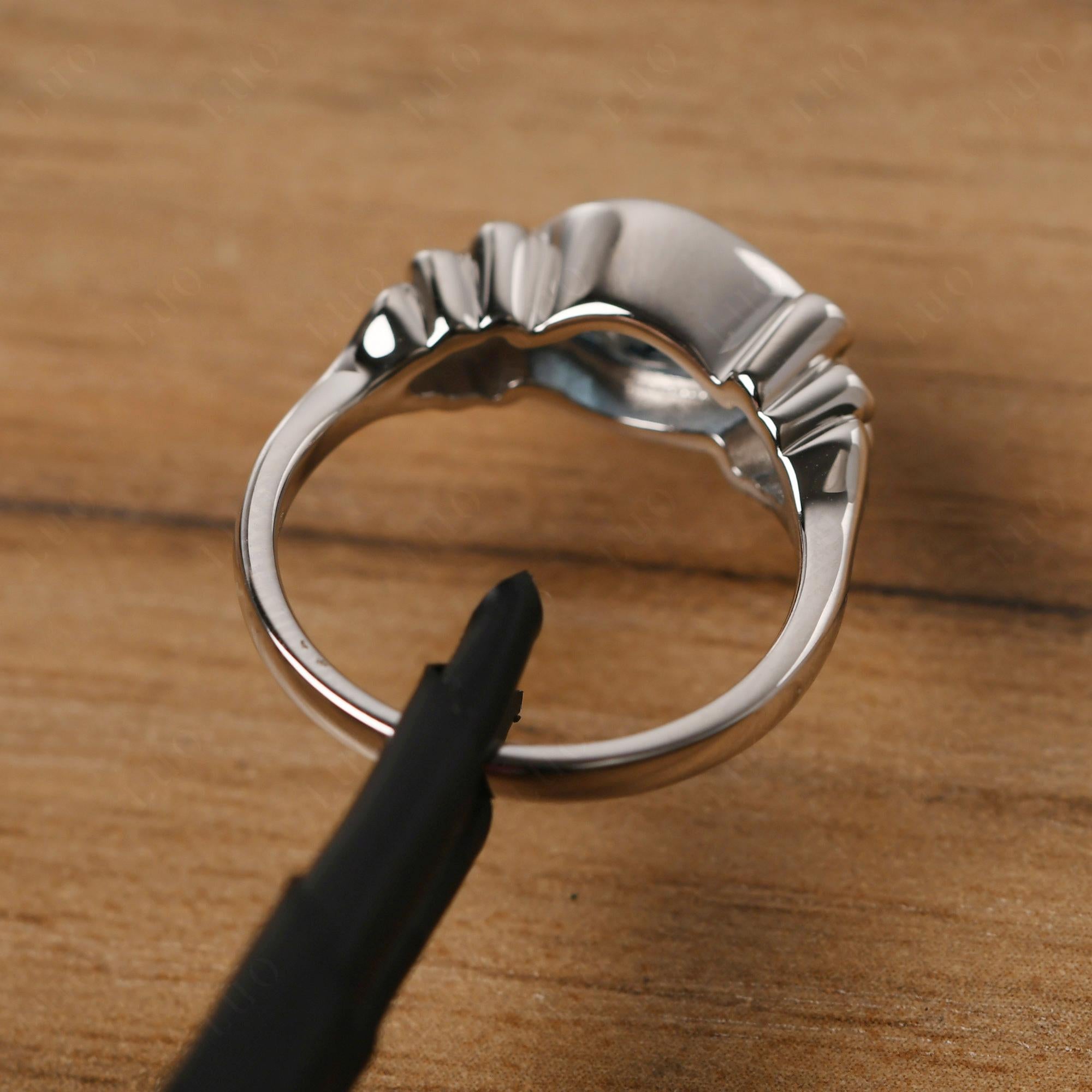 Pear Shaped London Blue Topaz Scroll Ring - LUO Jewelry