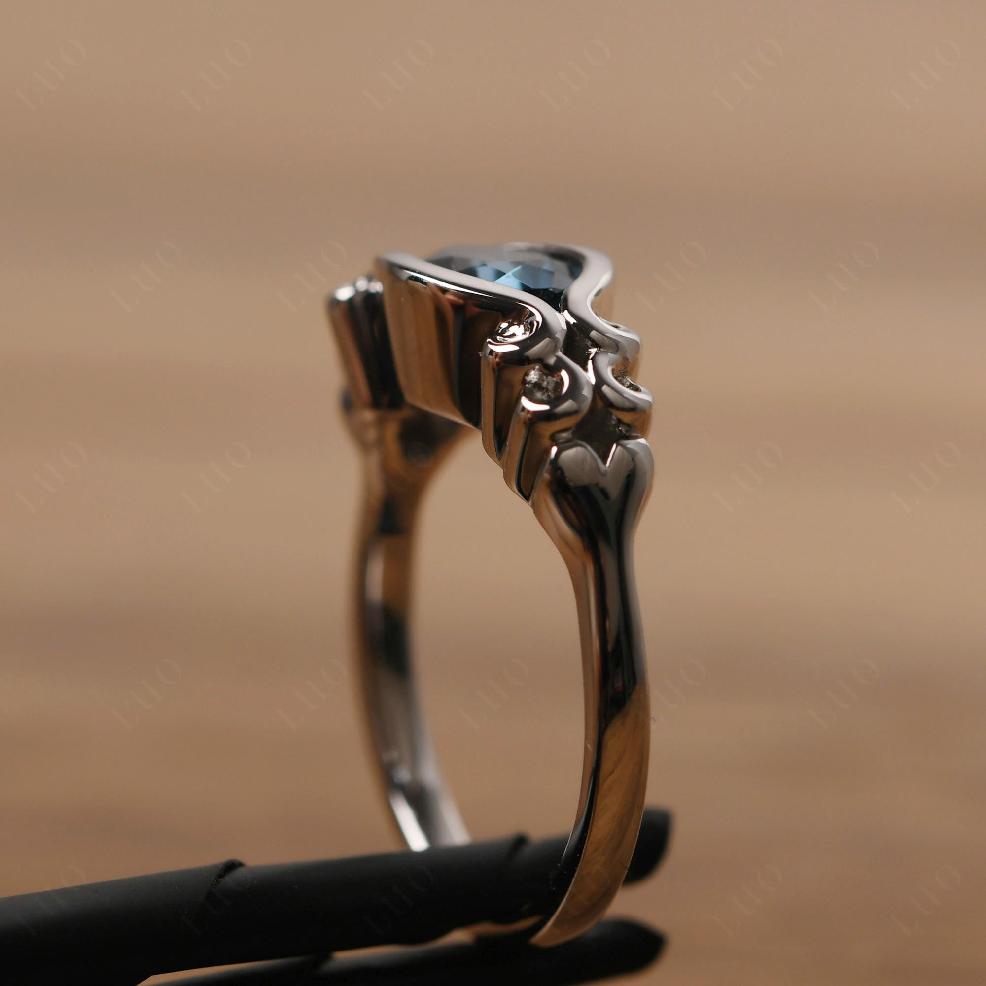 Pear Shaped London Blue Topaz Scroll Ring - LUO Jewelry