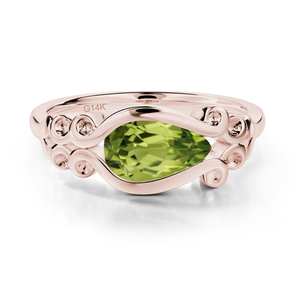 Pear Shaped Peridot Scroll Ring - LUO Jewelry #metal_14k rose gold