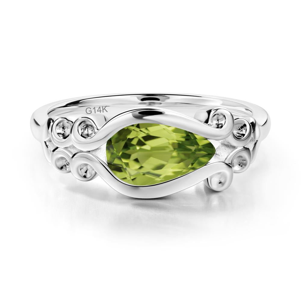 Pear Shaped Peridot Scroll Ring - LUO Jewelry #metal_14k white gold