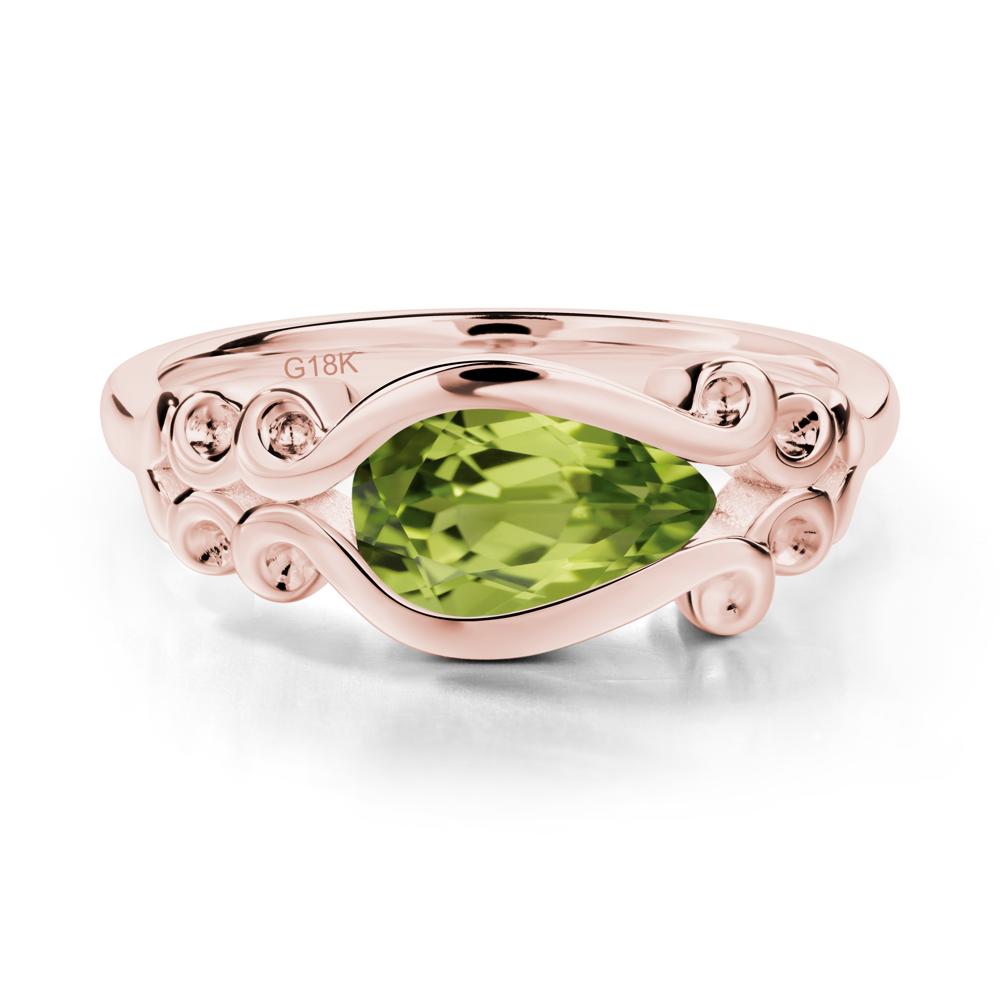 Pear Shaped Peridot Scroll Ring - LUO Jewelry #metal_18k rose gold