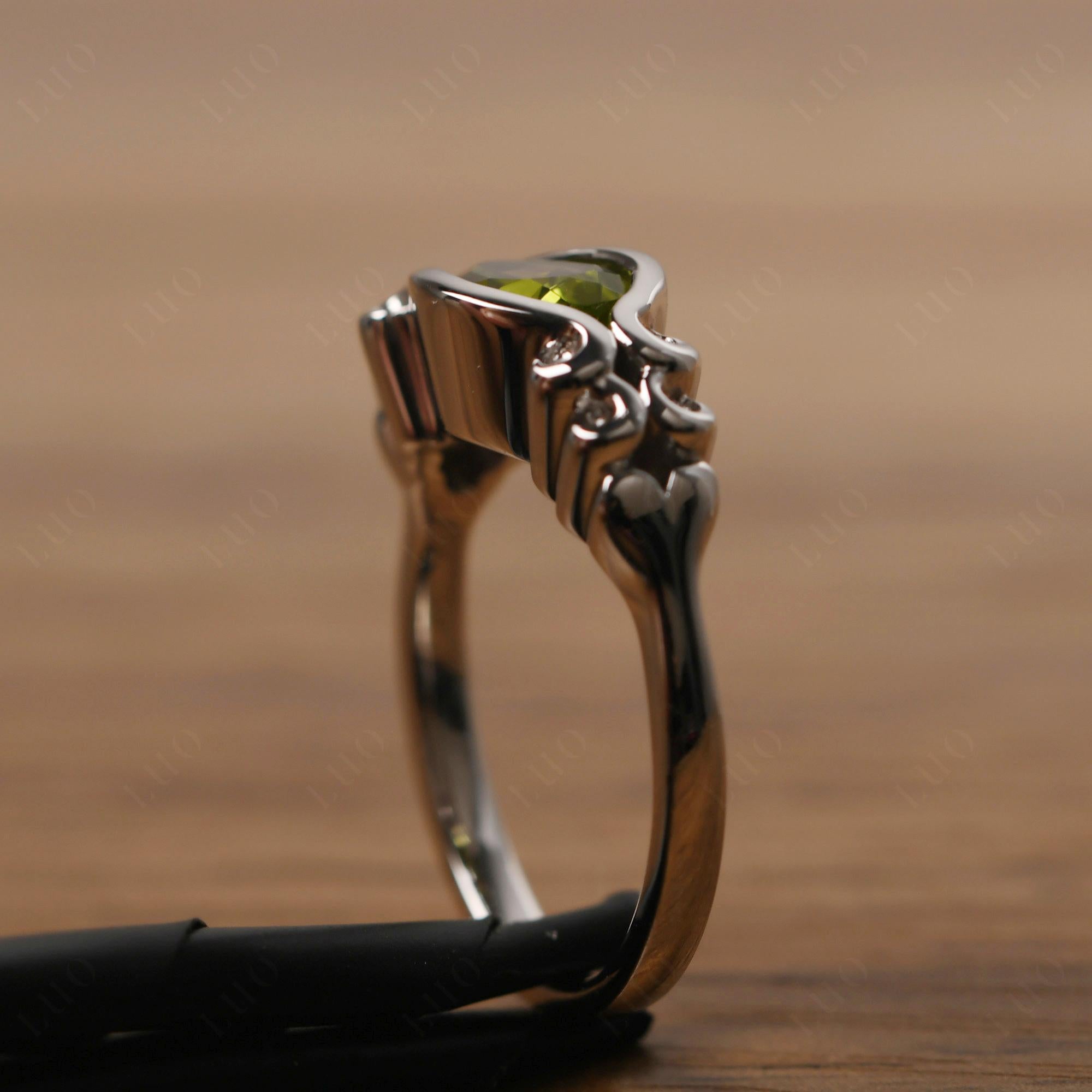 Pear Shaped Peridot Scroll Ring - LUO Jewelry