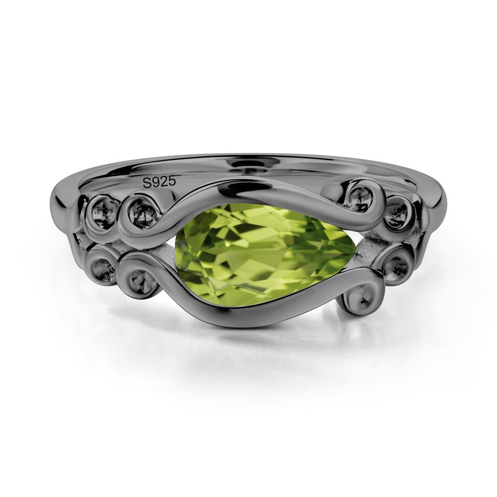 Pear Shaped Peridot Scroll Ring - LUO Jewelry #metal_black finish sterling silver