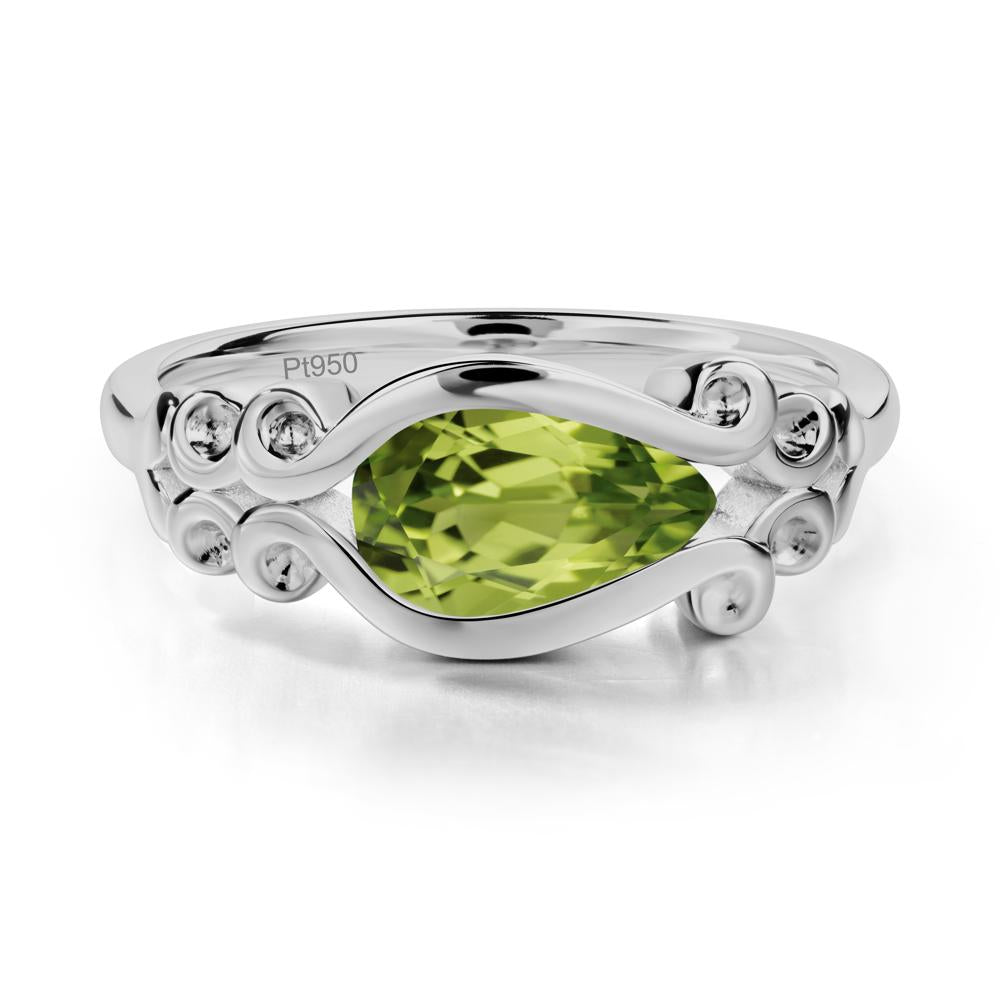 Pear Shaped Peridot Scroll Ring - LUO Jewelry #metal_platinum