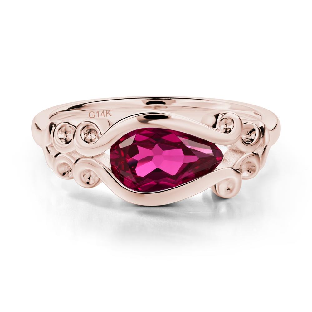 Pear Shaped Ruby Scroll Ring - LUO Jewelry #metal_14k rose gold