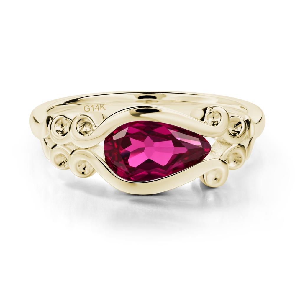 Pear Shaped Ruby Scroll Ring - LUO Jewelry #metal_14k yellow gold