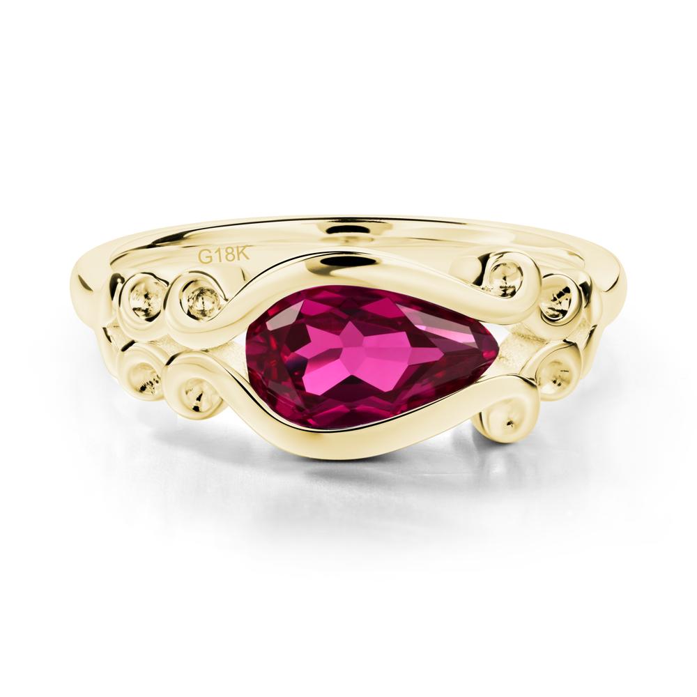 Pear Shaped Ruby Scroll Ring - LUO Jewelry #metal_18k yellow gold