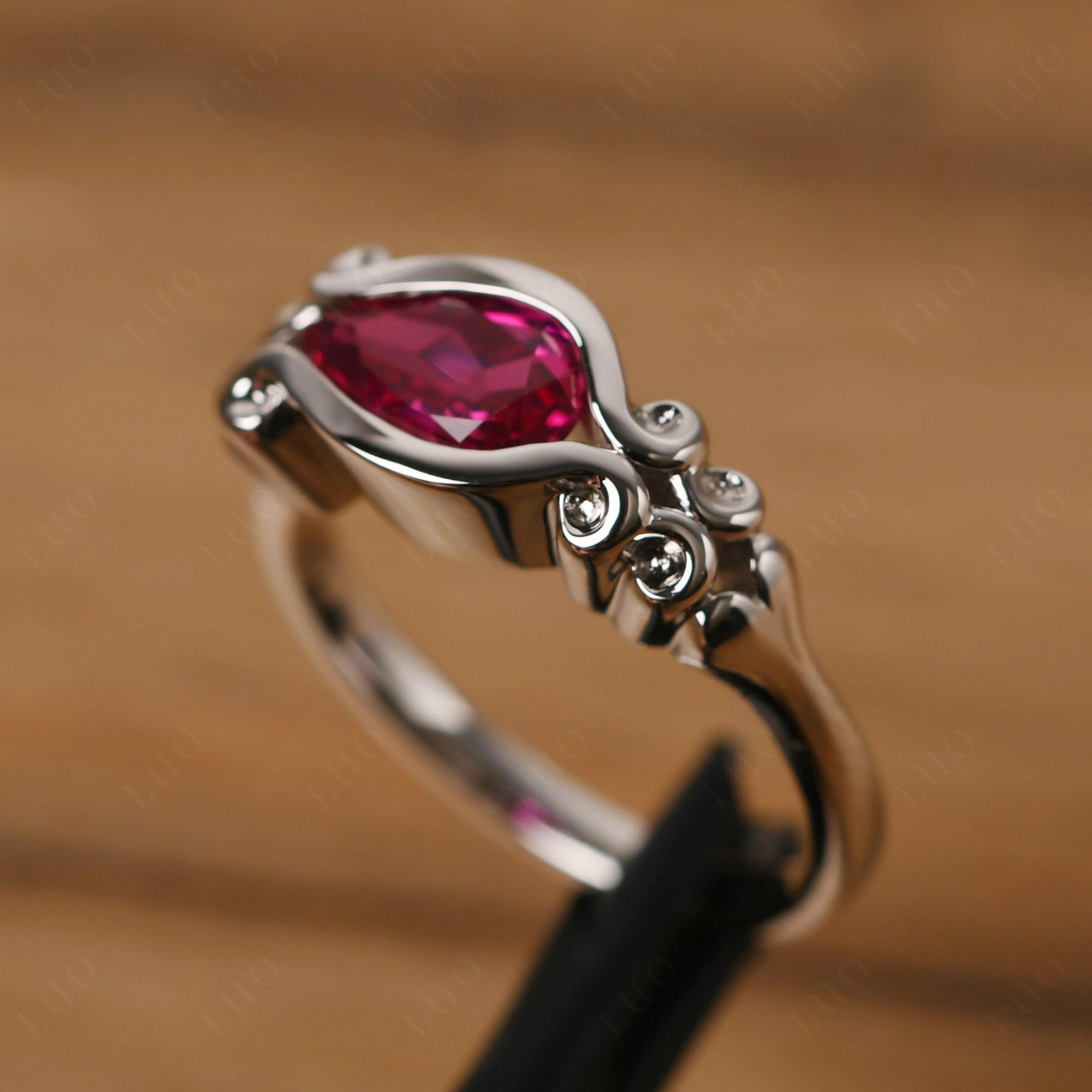 Pear Shaped Ruby Scroll Ring - LUO Jewelry