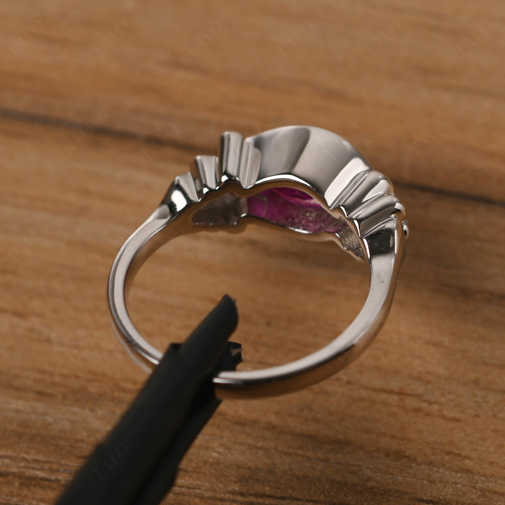 Pear Shaped Ruby Scroll Ring - LUO Jewelry