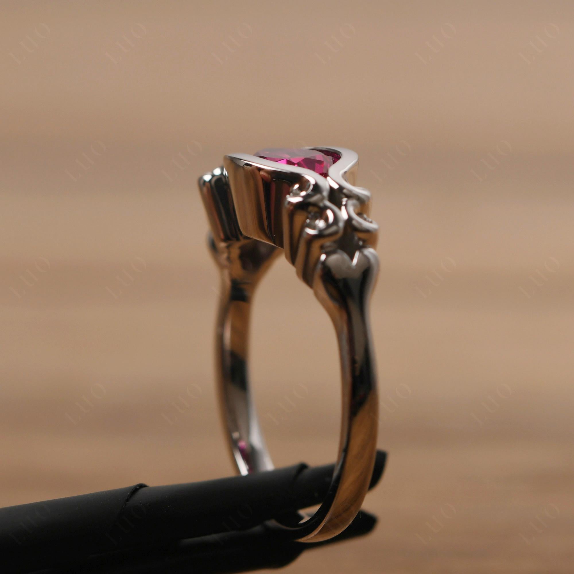Pear Shaped Ruby Scroll Ring - LUO Jewelry