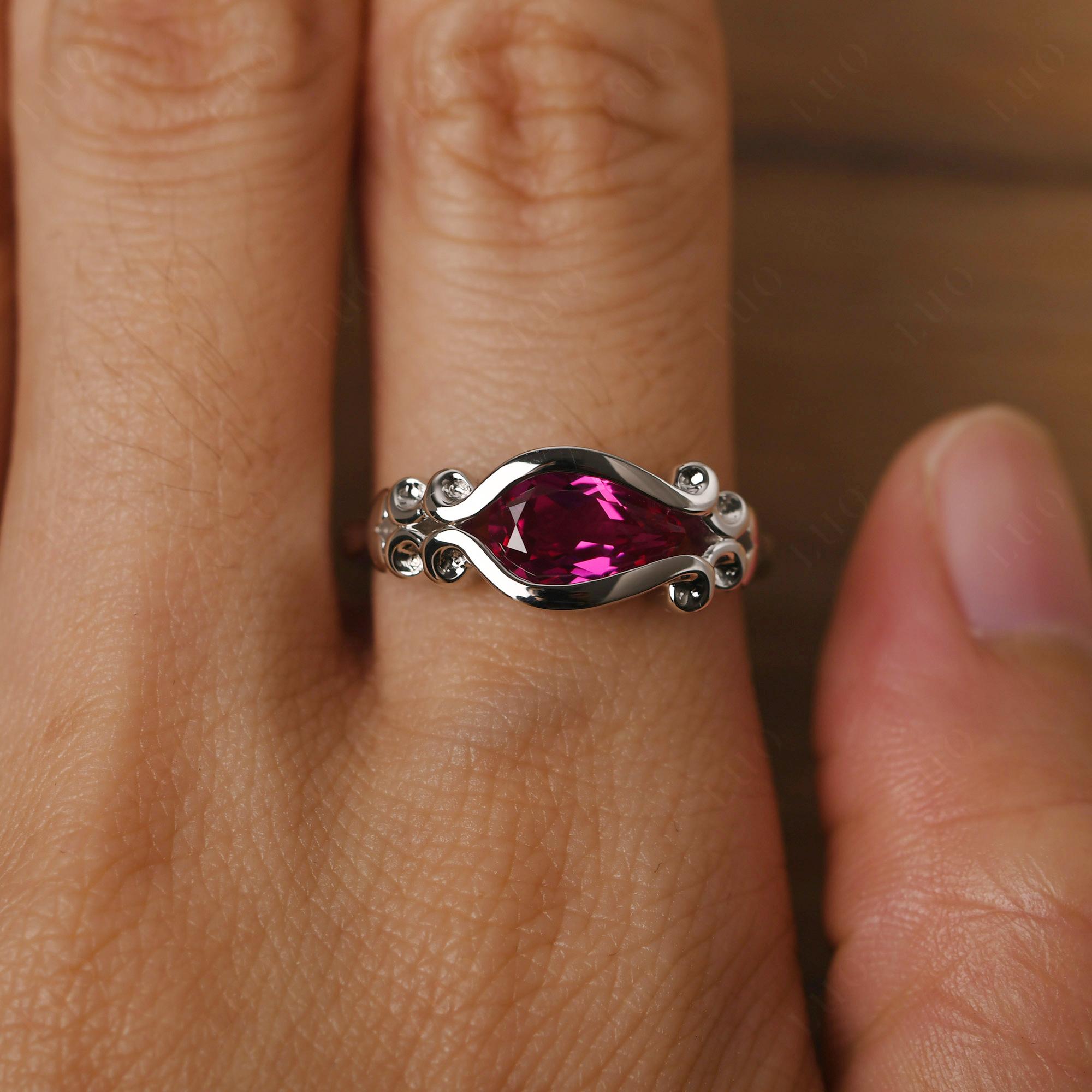 Pear Shaped Ruby Scroll Ring - LUO Jewelry