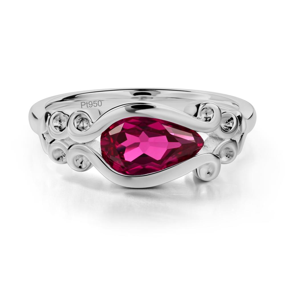 Pear Shaped Ruby Scroll Ring - LUO Jewelry #metal_platinum