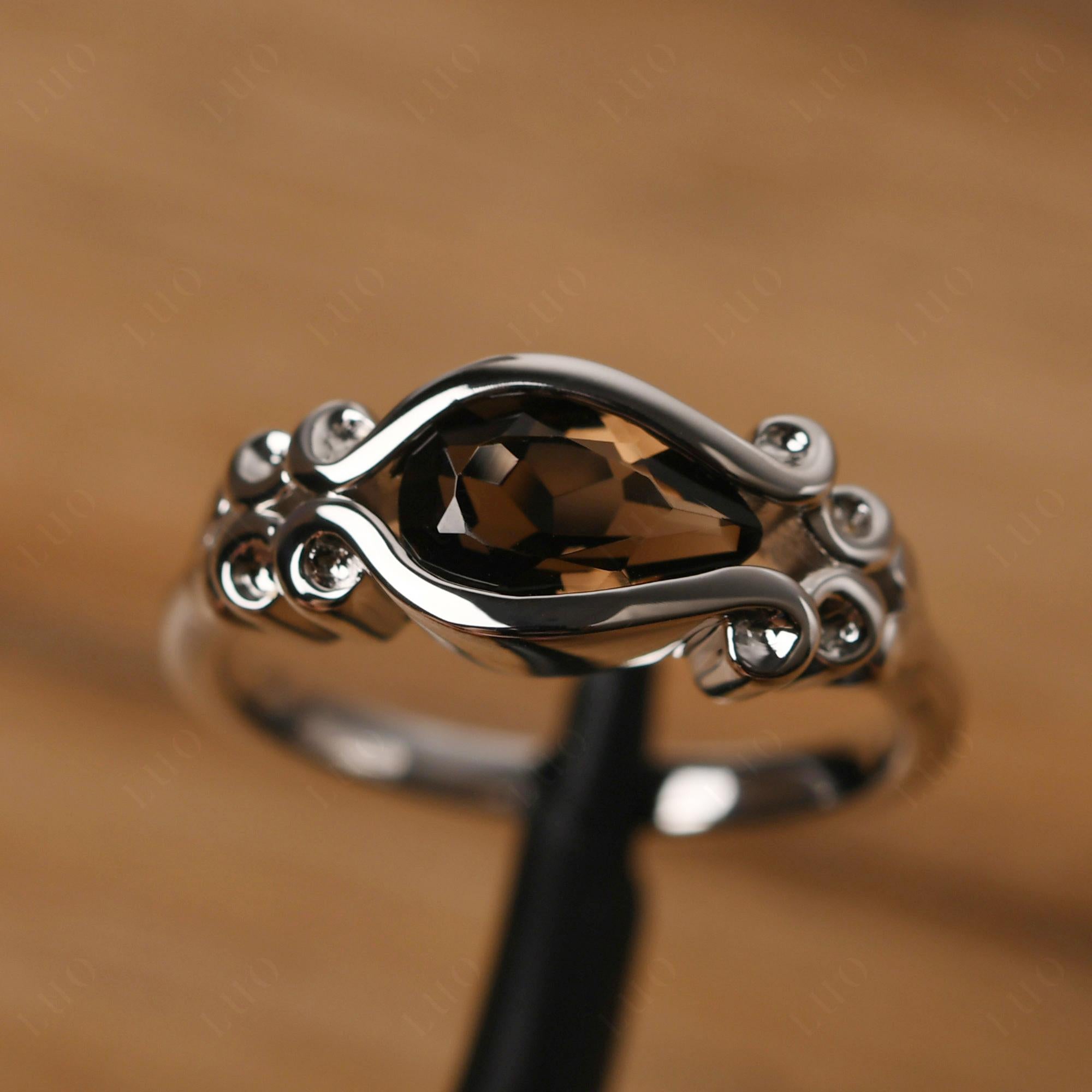 Pear Shaped Smoky Quartz Scroll Ring - LUO Jewelry