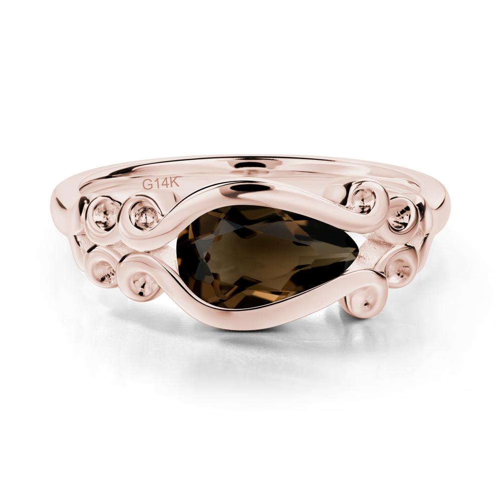 Pear Shaped Smoky Quartz Scroll Ring - LUO Jewelry #metal_14k rose gold
