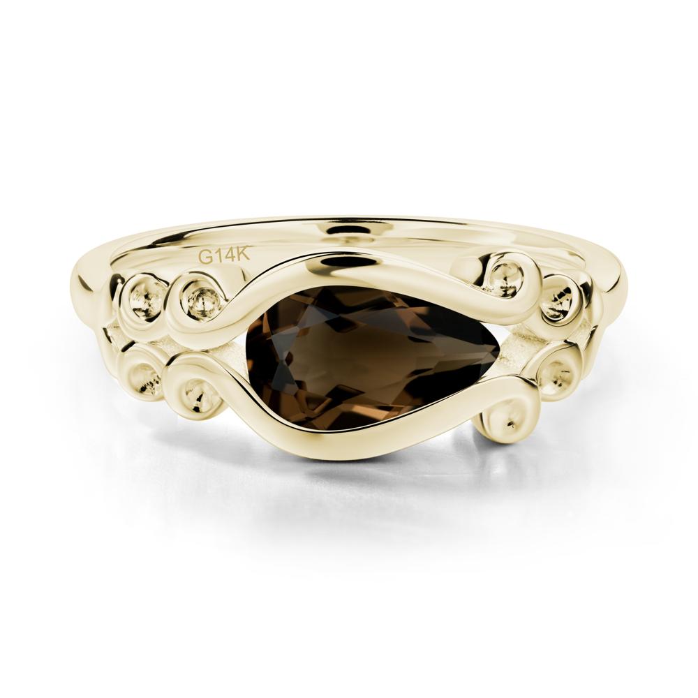 Pear Shaped Smoky Quartz Scroll Ring - LUO Jewelry #metal_14k yellow gold
