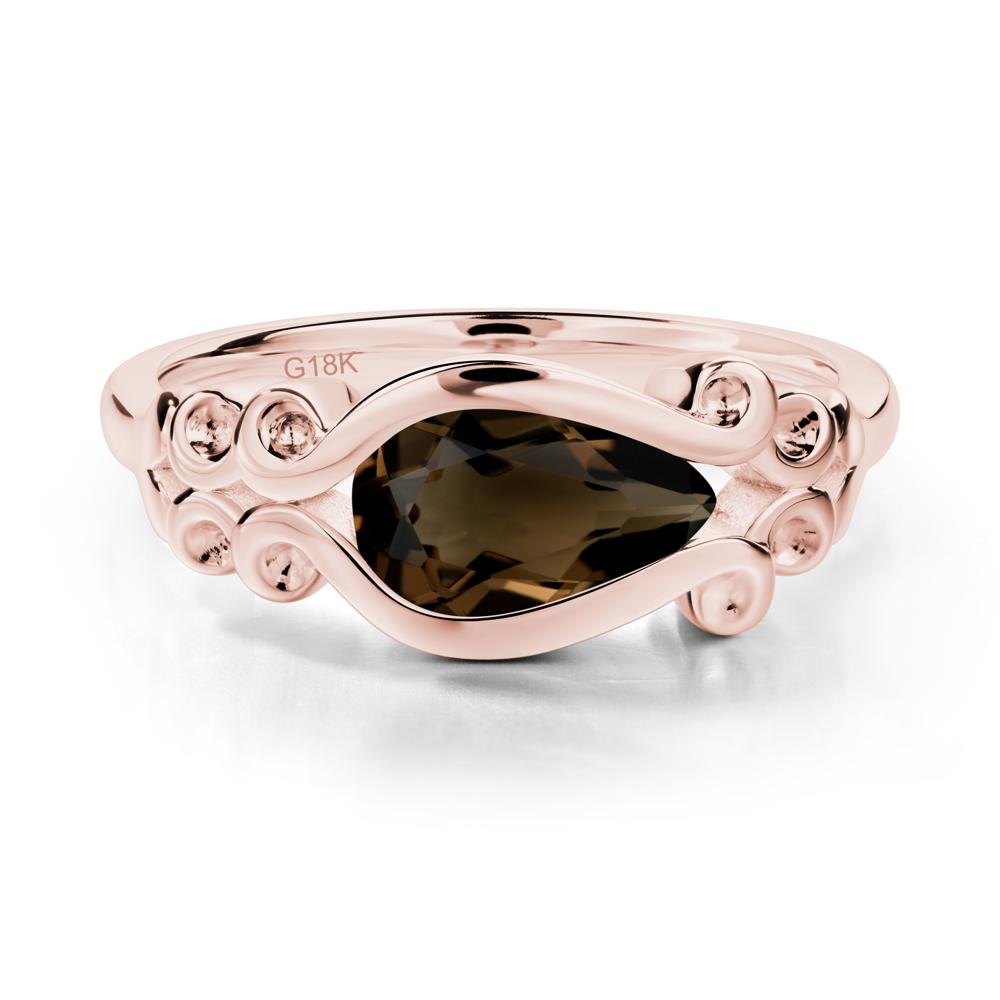 Pear Shaped Smoky Quartz Scroll Ring - LUO Jewelry #metal_18k rose gold