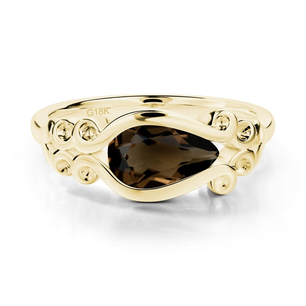 Pear Shaped Smoky Quartz Scroll Ring - LUO Jewelry #metal_18k yellow gold