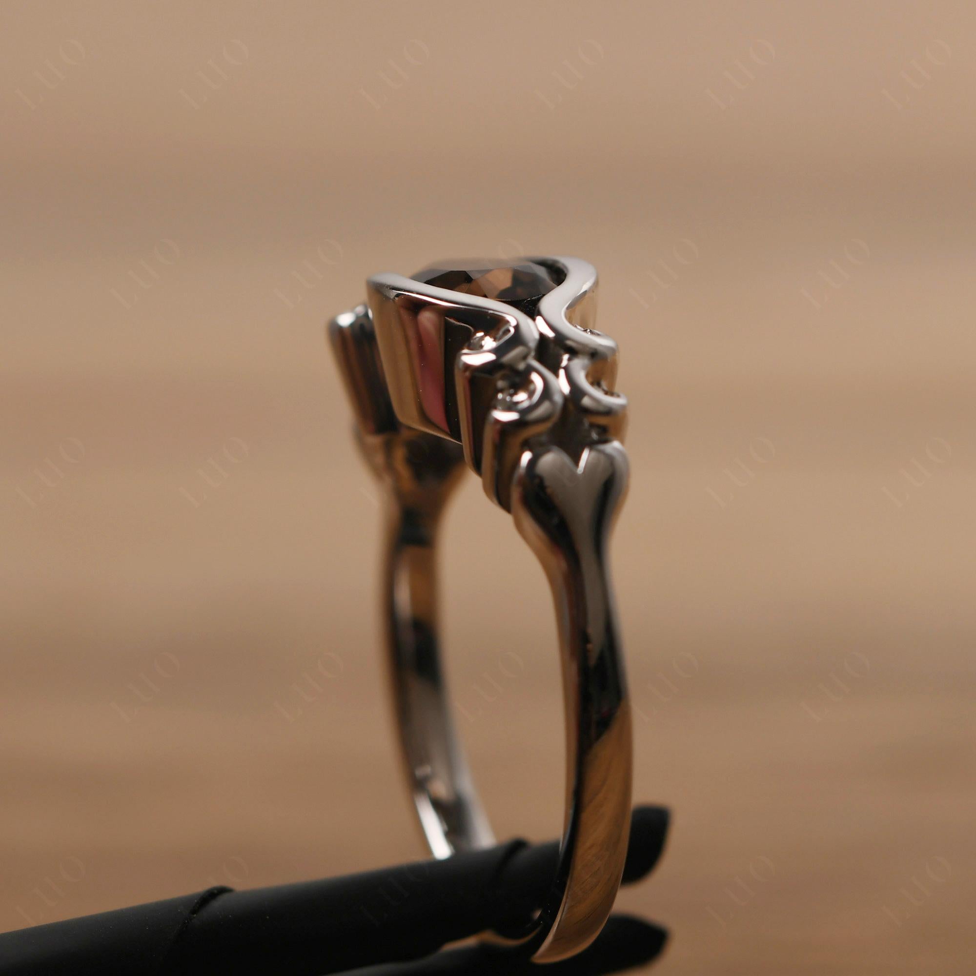 Pear Shaped Smoky Quartz Scroll Ring - LUO Jewelry