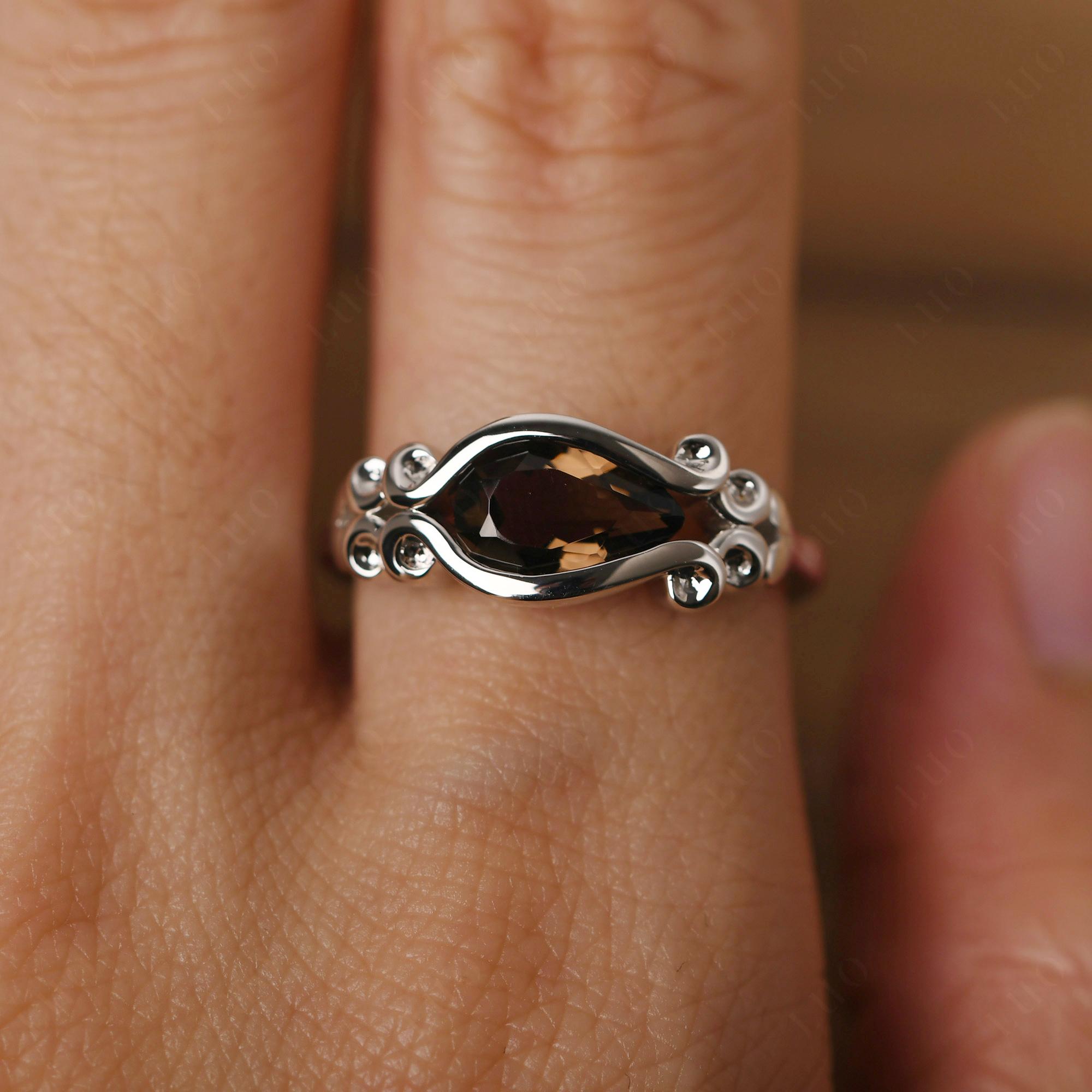 Pear Shaped Smoky Quartz Scroll Ring - LUO Jewelry