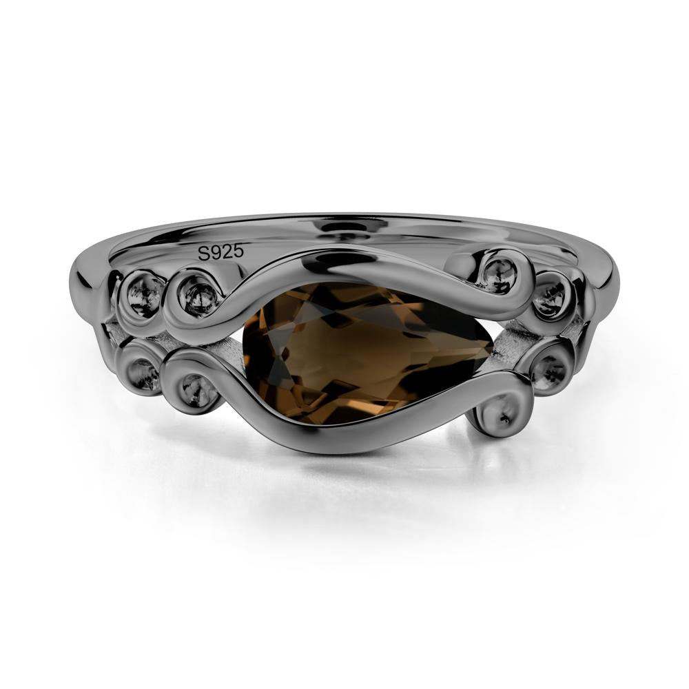 Pear Shaped Smoky Quartz Scroll Ring - LUO Jewelry #metal_black finish sterling silver
