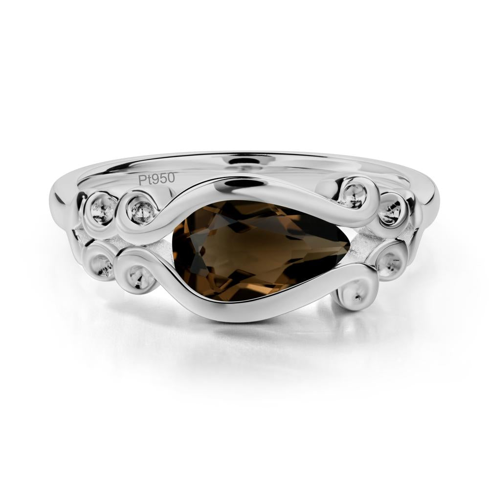 Pear Shaped Smoky Quartz Scroll Ring - LUO Jewelry #metal_platinum
