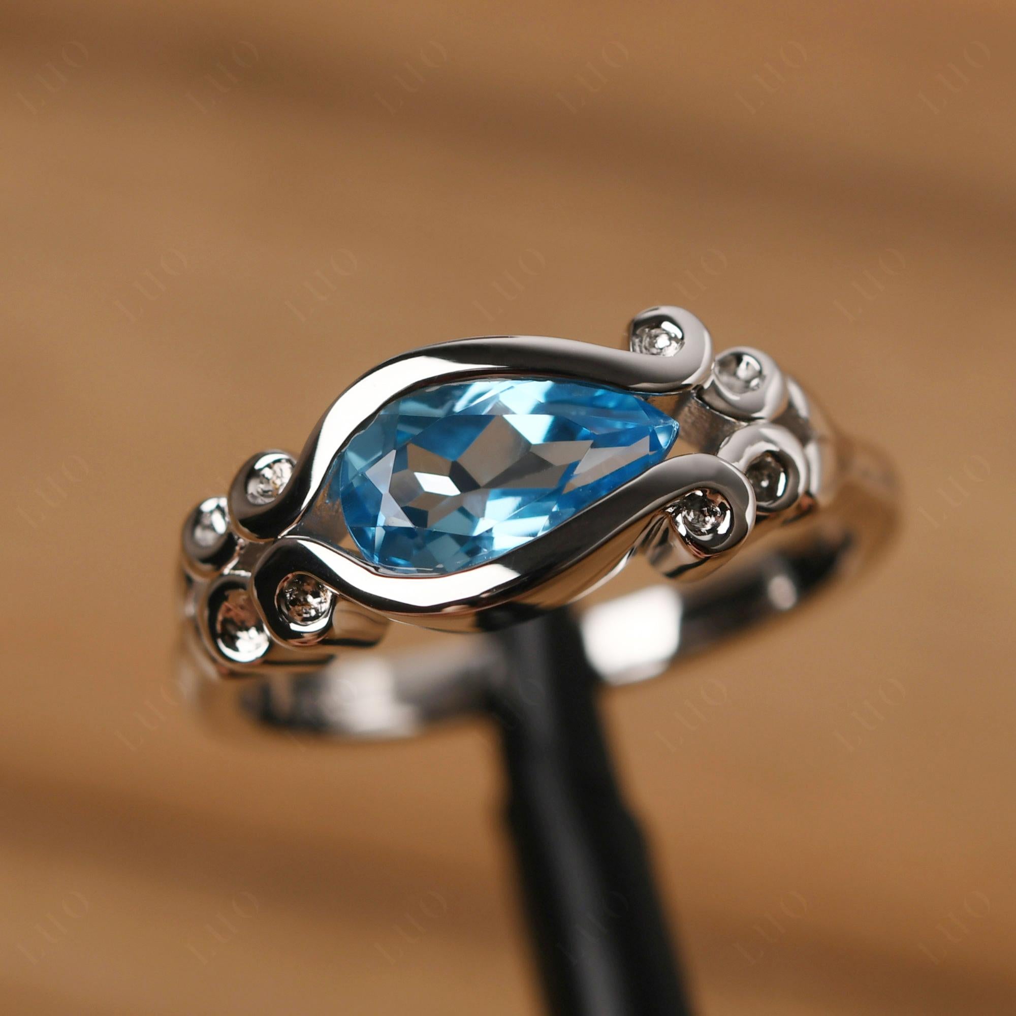 Swiss Blue Topaz Scrollwork Ring - LUO Jewelry