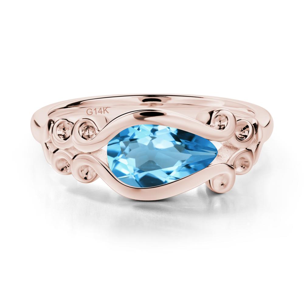 Swiss Blue Topaz Scrollwork Ring - LUO Jewelry #metal_14k rose gold