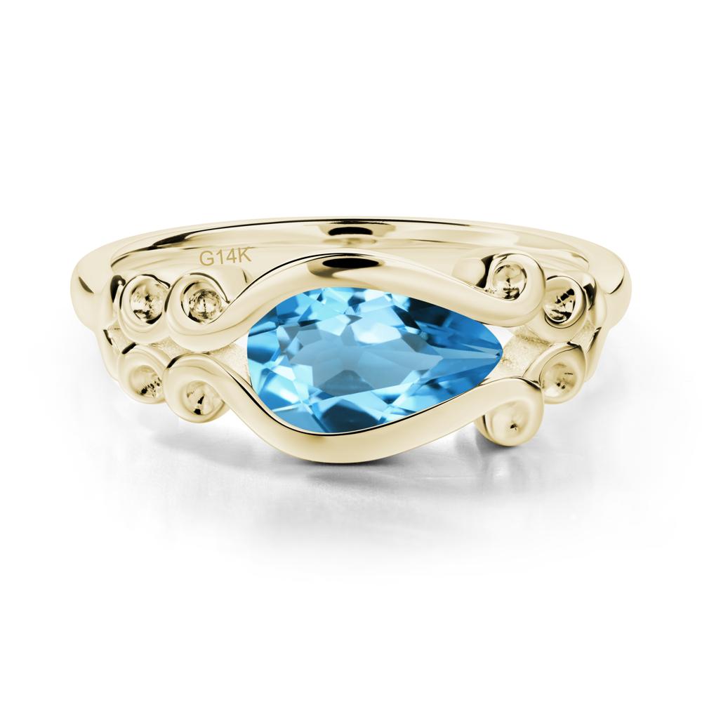 Swiss Blue Topaz Scrollwork Ring - LUO Jewelry #metal_14k yellow gold