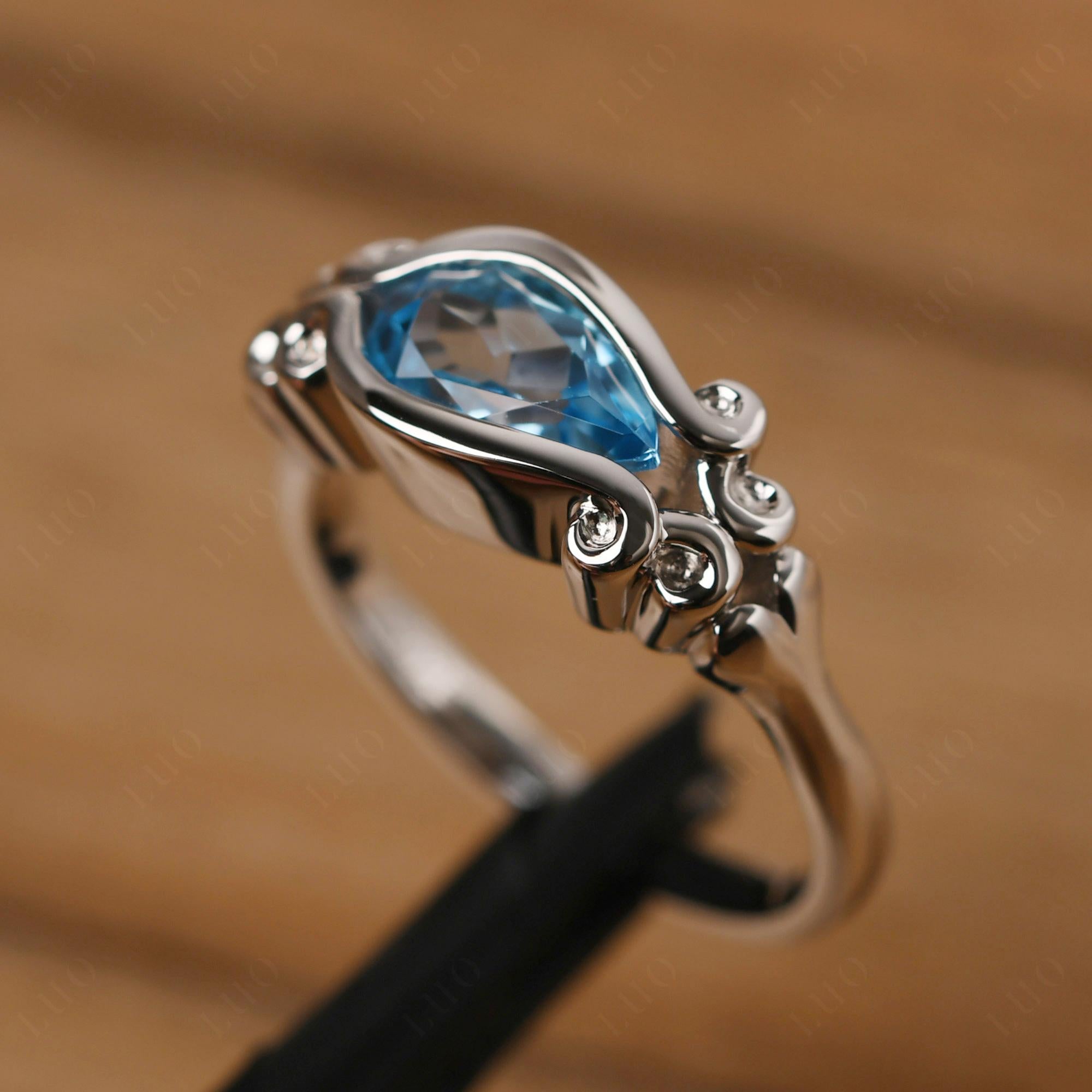 Swiss Blue Topaz Scrollwork Ring - LUO Jewelry