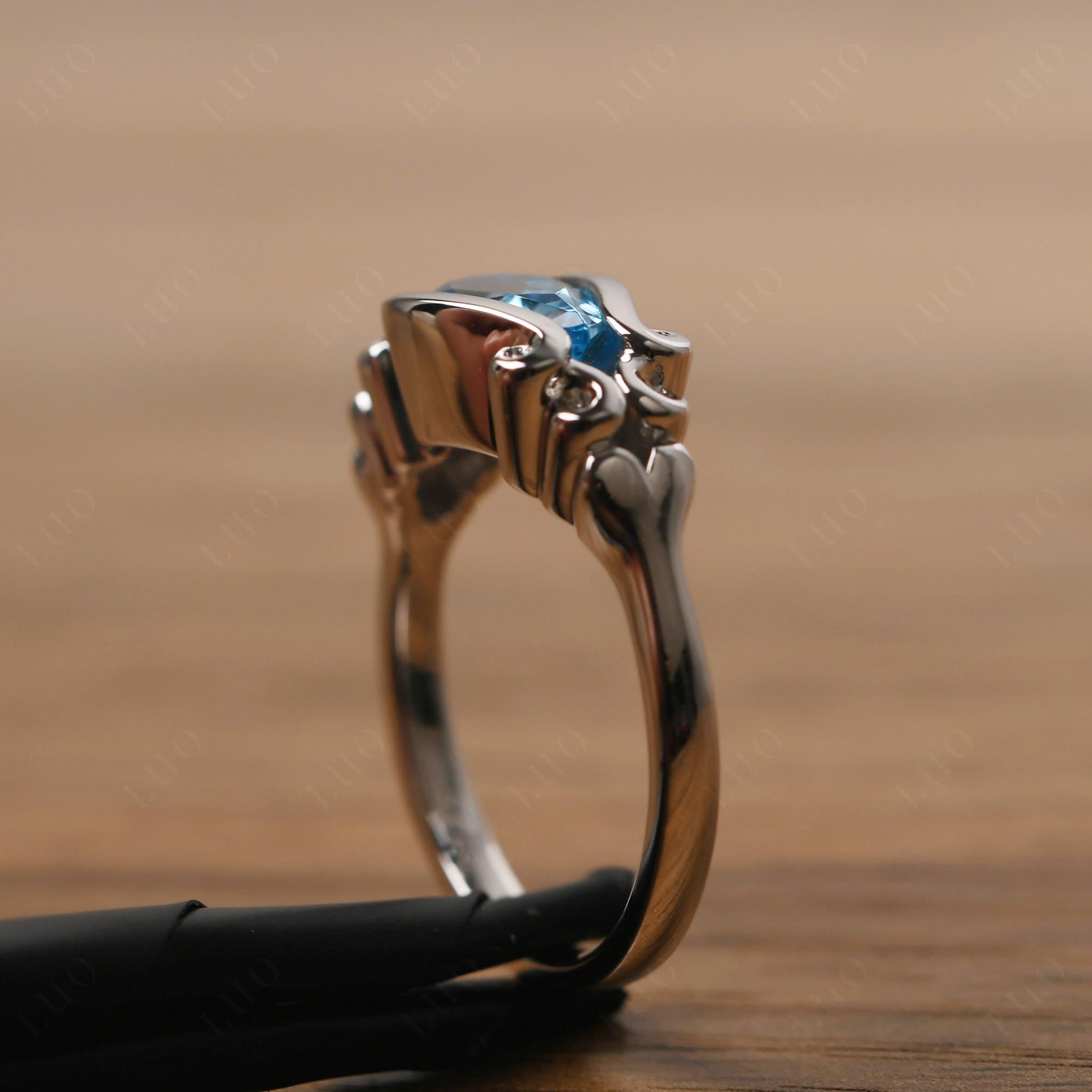 Swiss Blue Topaz Scrollwork Ring - LUO Jewelry