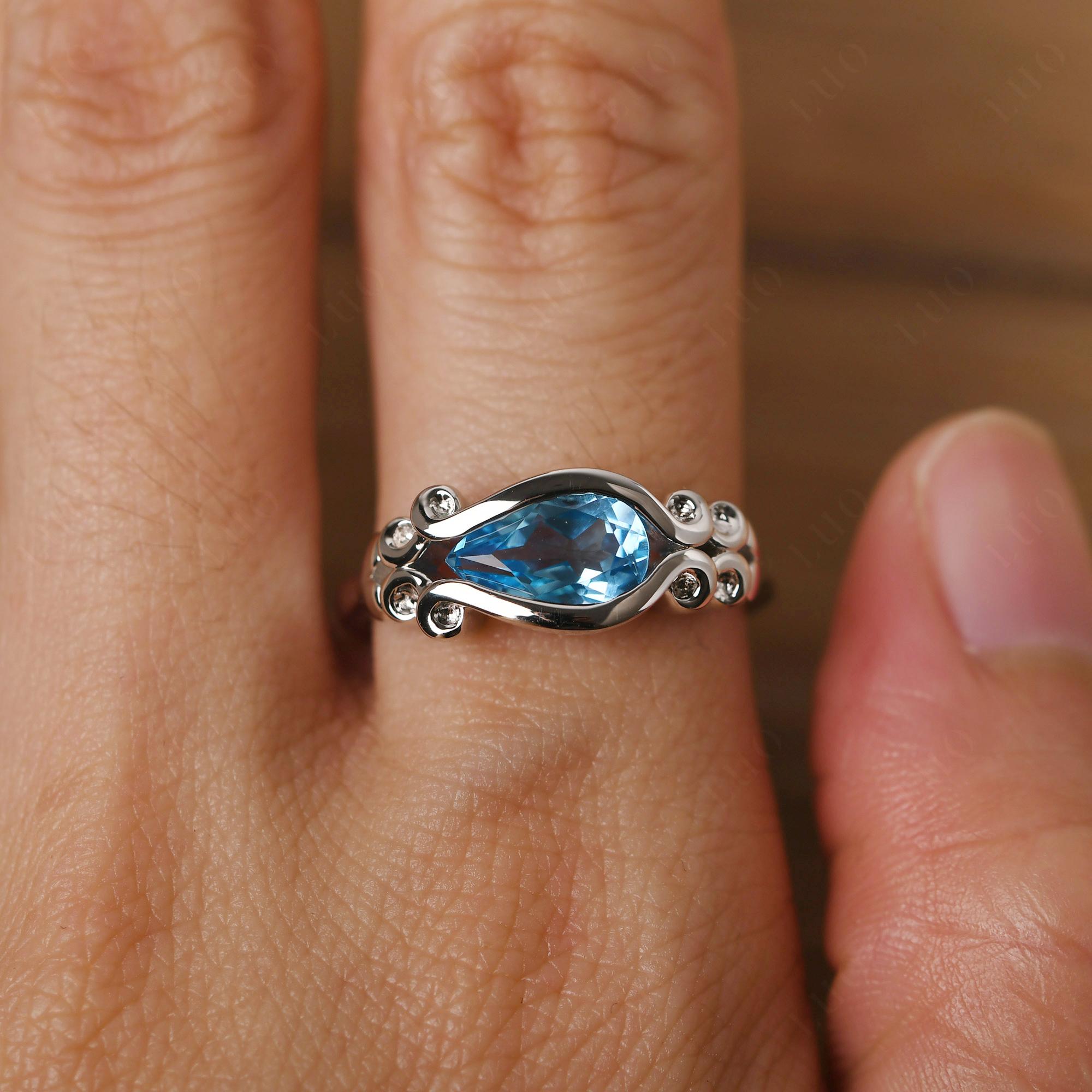 Swiss Blue Topaz Scrollwork Ring - LUO Jewelry