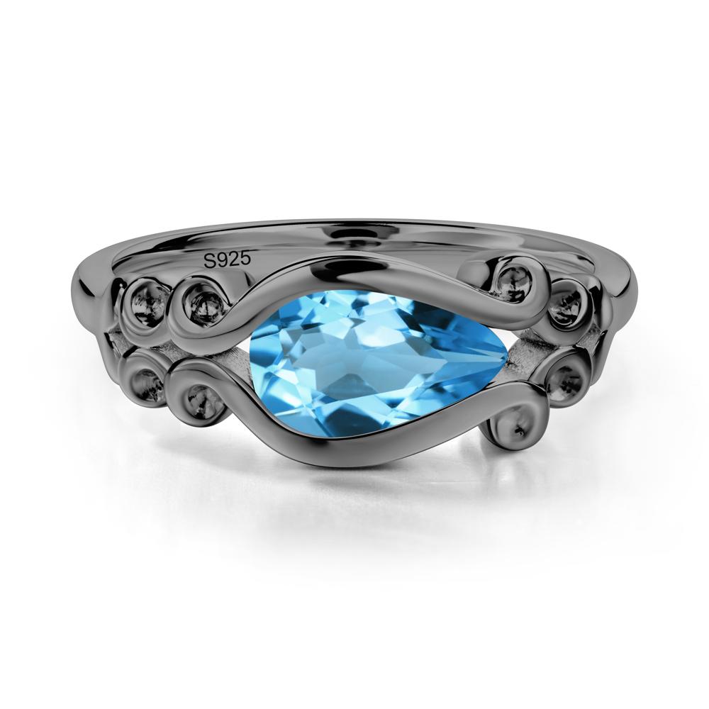 Swiss Blue Topaz Scrollwork Ring - LUO Jewelry #metal_black finish sterling silver