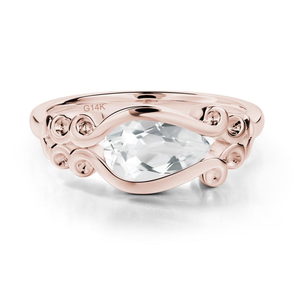 Pear Shaped White Topaz Scroll Ring - LUO Jewelry #metal_14k rose gold
