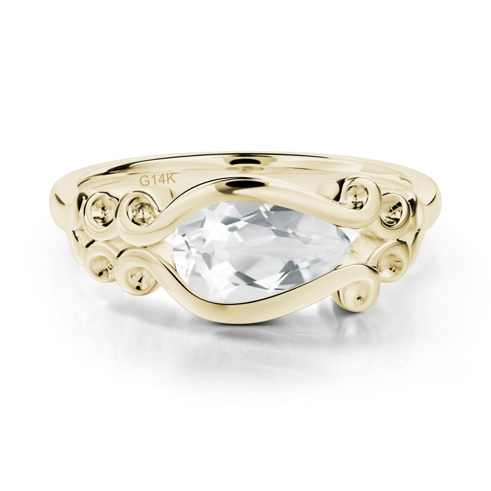 Pear Shaped White Topaz Scroll Ring - LUO Jewelry #metal_14k yellow gold