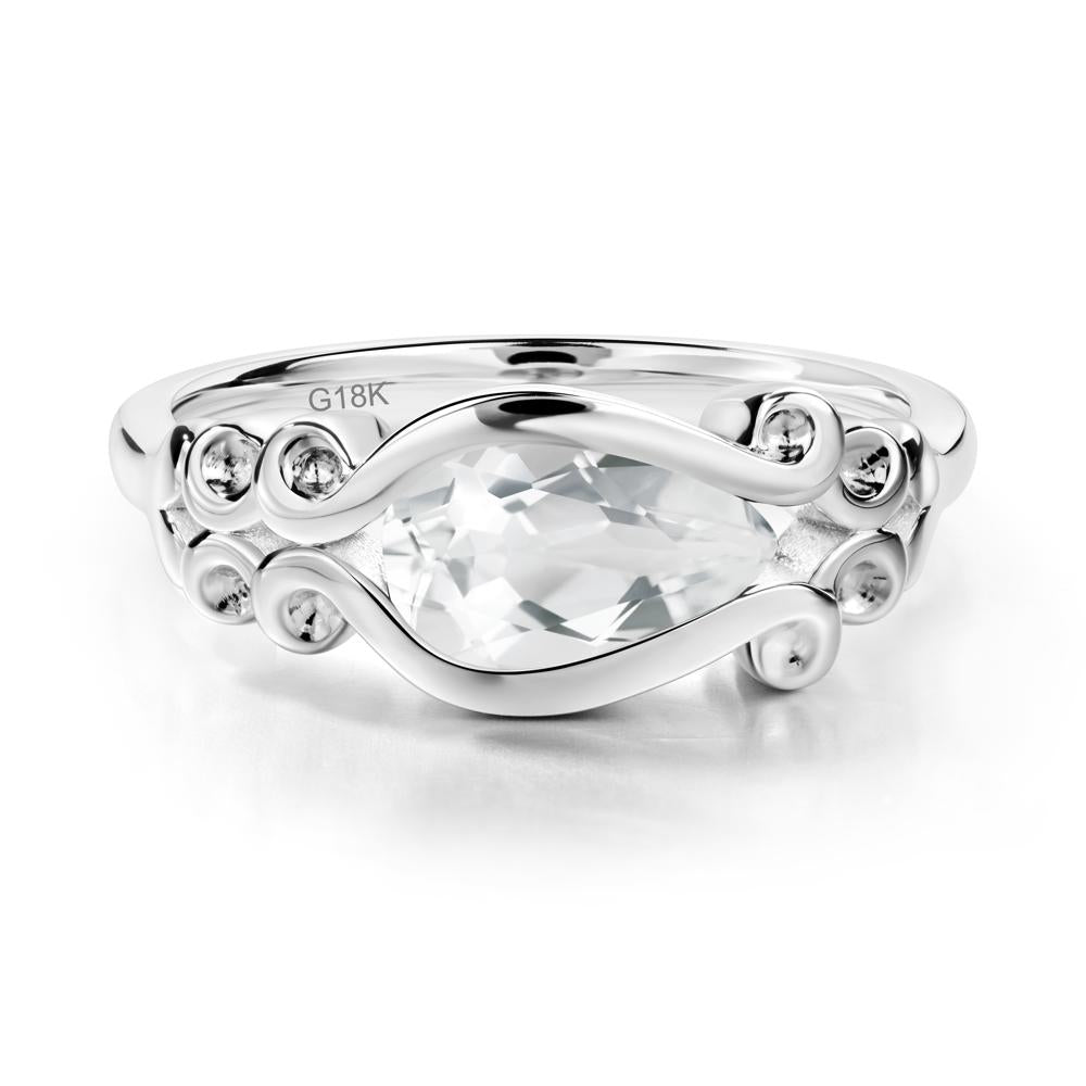 Pear Shaped White Topaz Scroll Ring - LUO Jewelry #metal_18k white gold