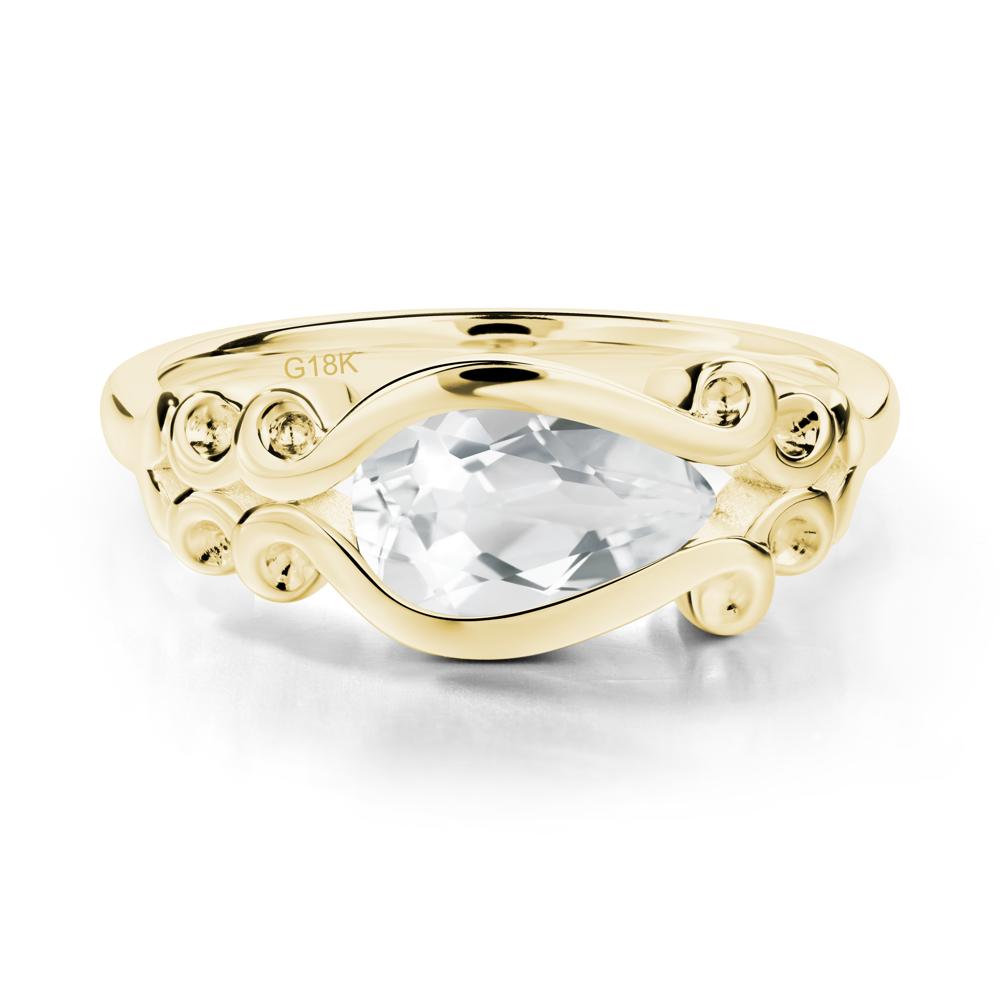 Pear Shaped White Topaz Scroll Ring - LUO Jewelry #metal_18k yellow gold
