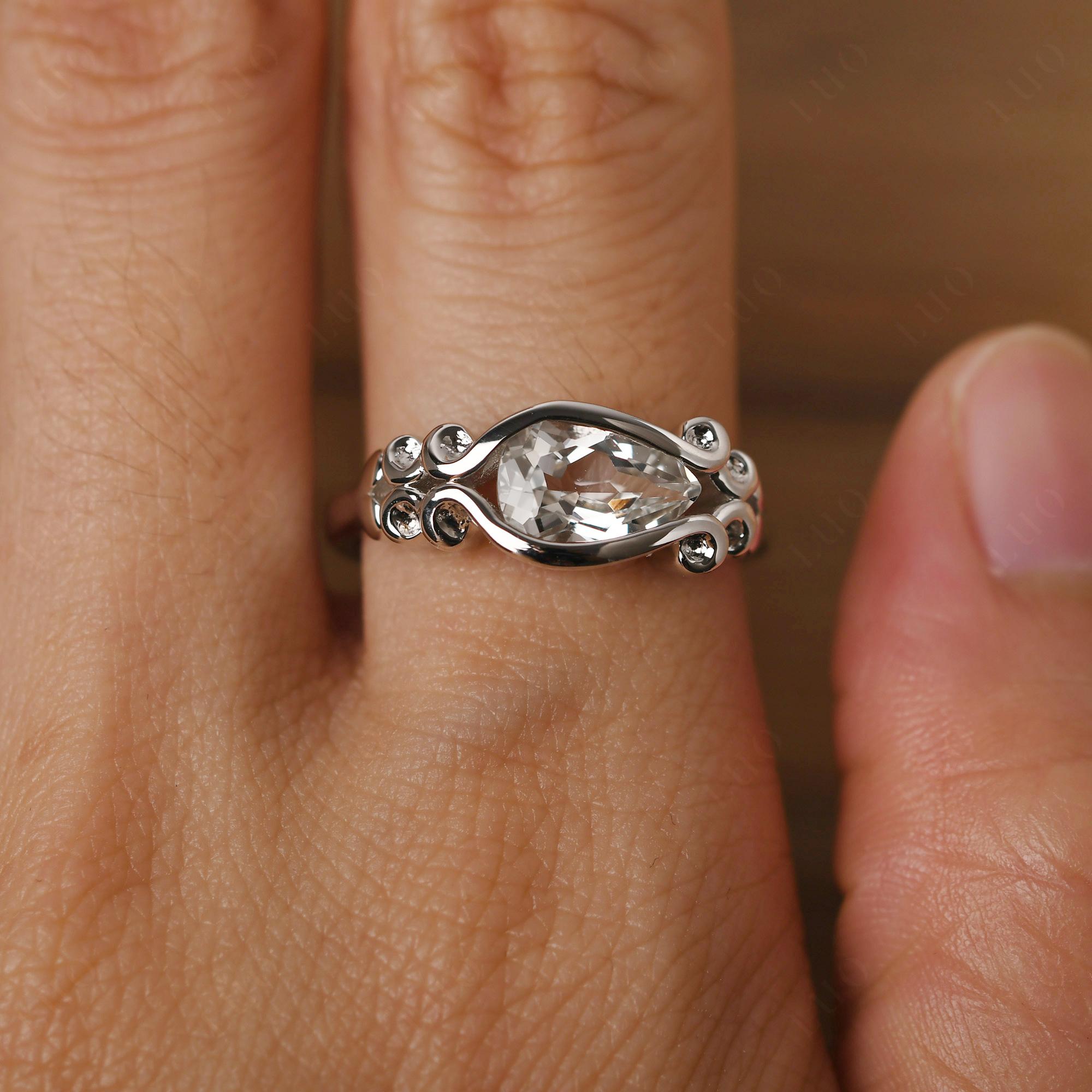 Pear Shaped White Topaz Scroll Ring - LUO Jewelry