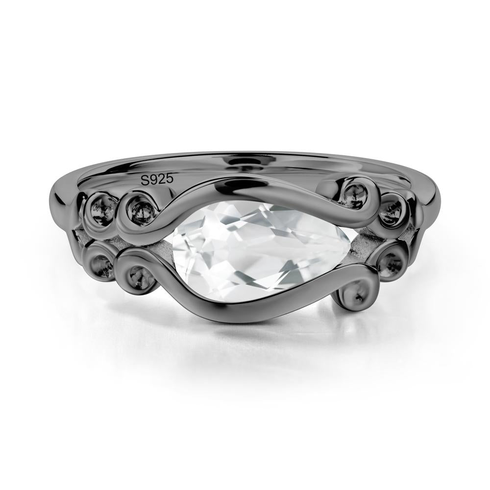 Pear Shaped White Topaz Scroll Ring - LUO Jewelry #metal_black finish sterling silver