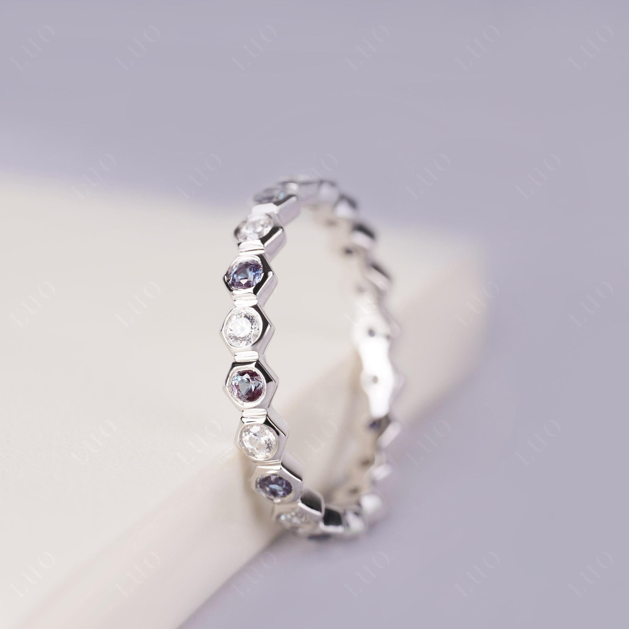 Alexandrite and Cubic Zirconia Hexagon Band Ring | LUO Jewelry