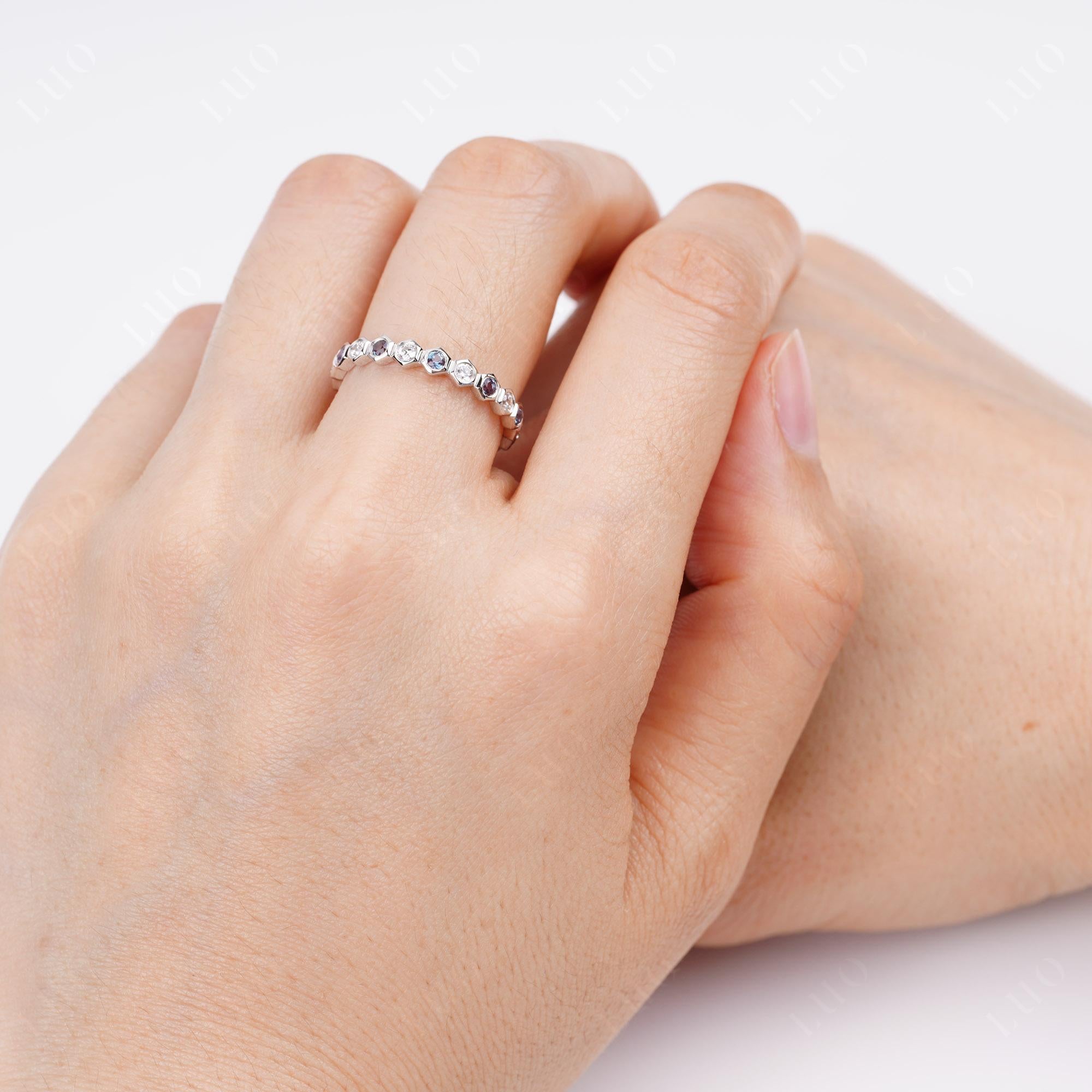 Alexandrite and Cubic Zirconia Hexagon Band Ring | LUO Jewelry