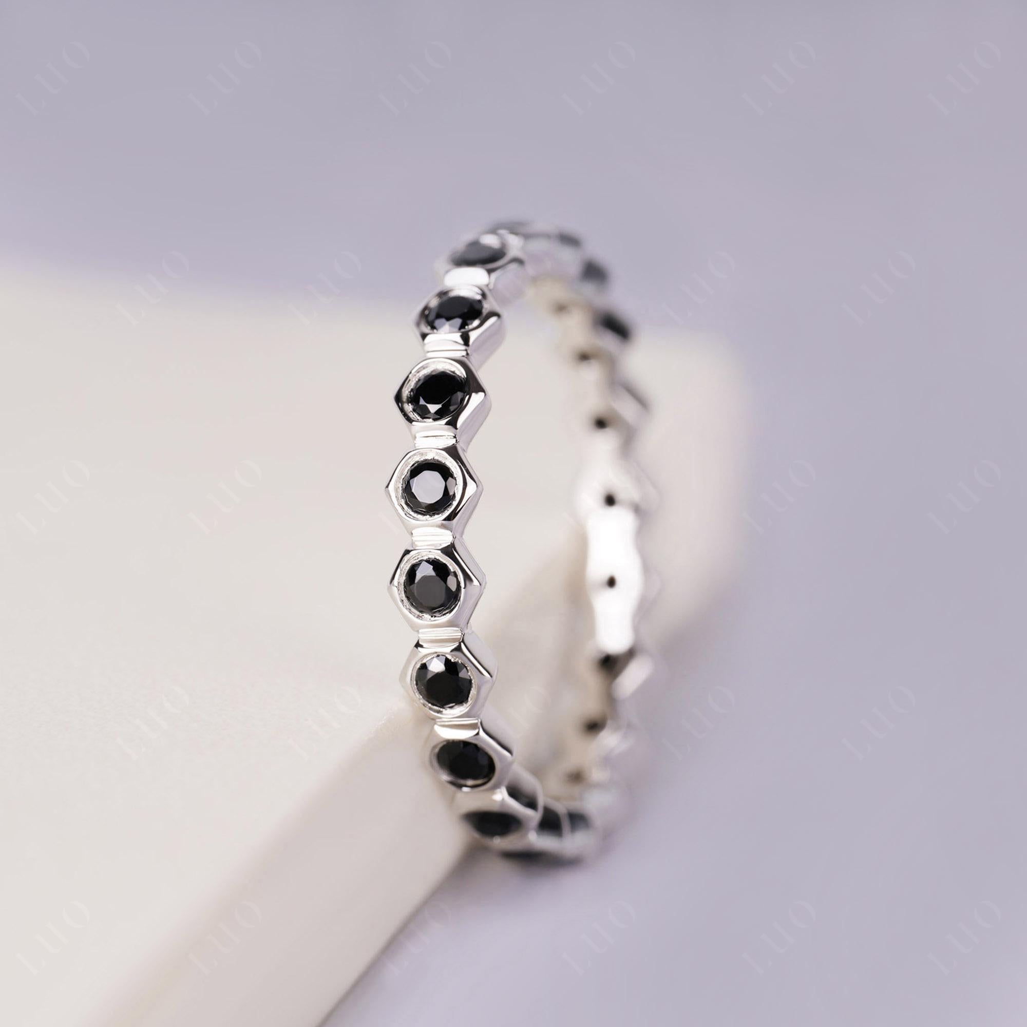 Black Spinel Hexagon Wedding Ring | LUO Jewelry