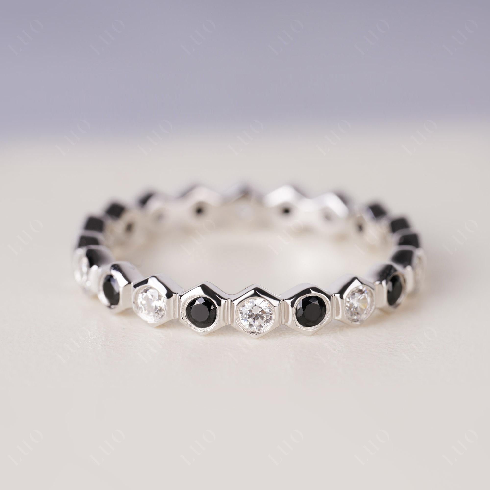 Cubic Zirconia and Black Spinel Hexagon Band Ring | LUO Jewelry