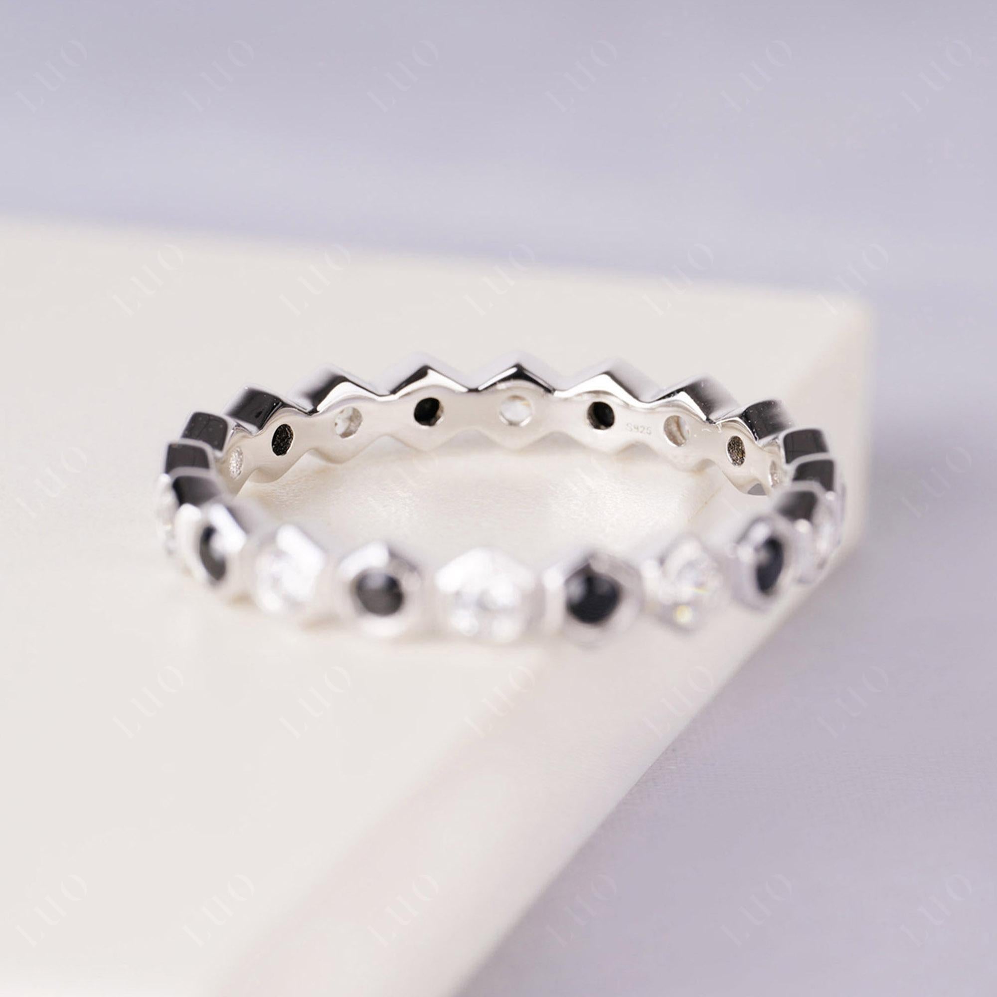 Cubic Zirconia and Black Spinel Hexagon Band Ring | LUO Jewelry
