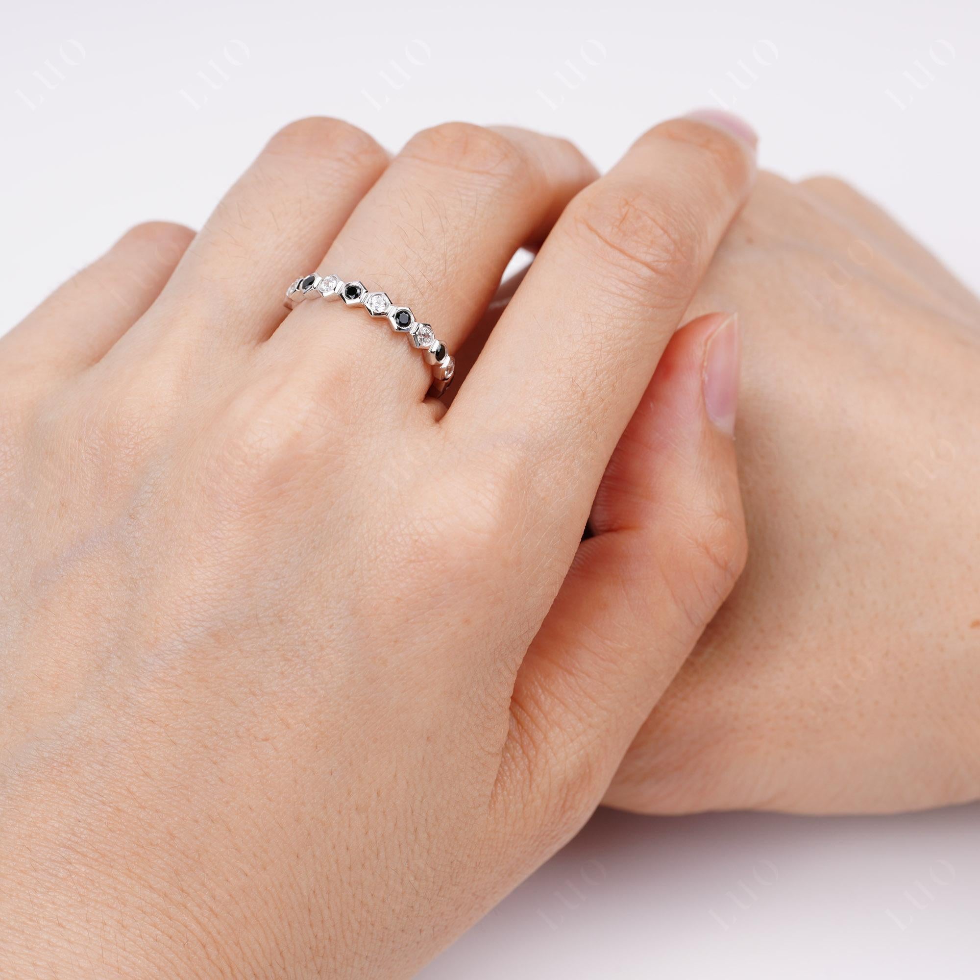 Cubic Zirconia and Black Spinel Hexagon Band Ring | LUO Jewelry