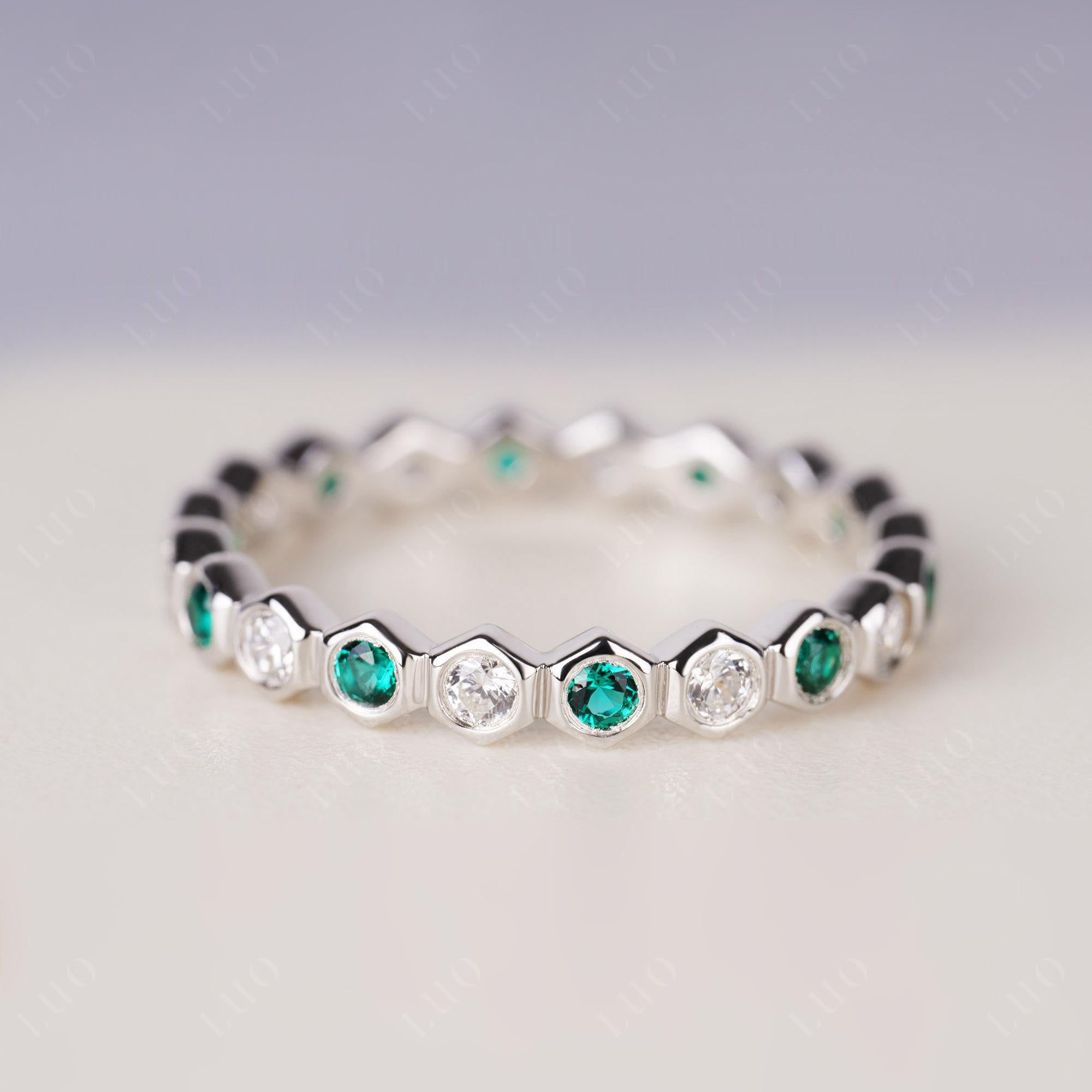 Cubic Zirconia and Emerald Hexagon Wedding Ring | LUO Jewelry