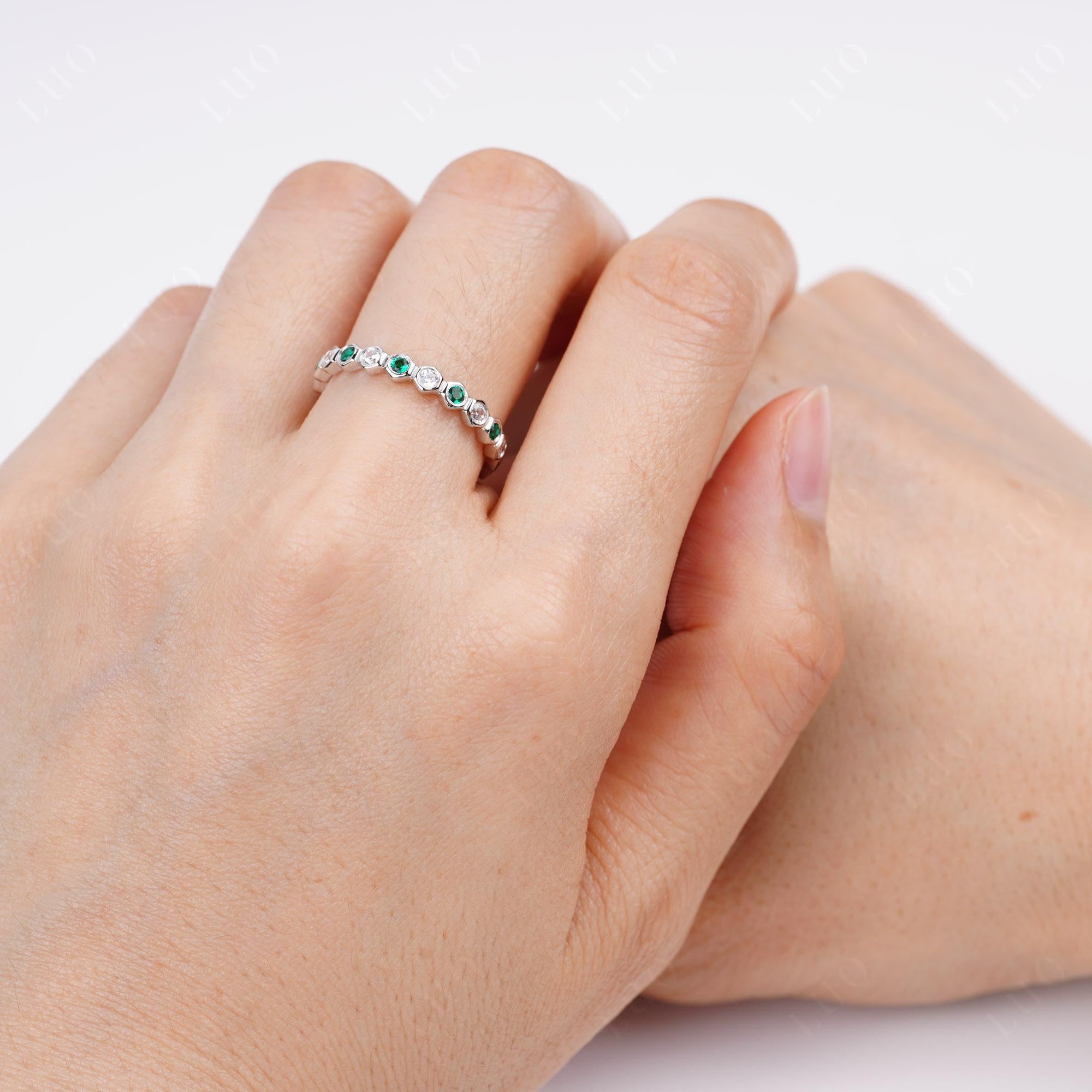 Cubic Zirconia and Emerald Hexagon Wedding Ring | LUO Jewelry