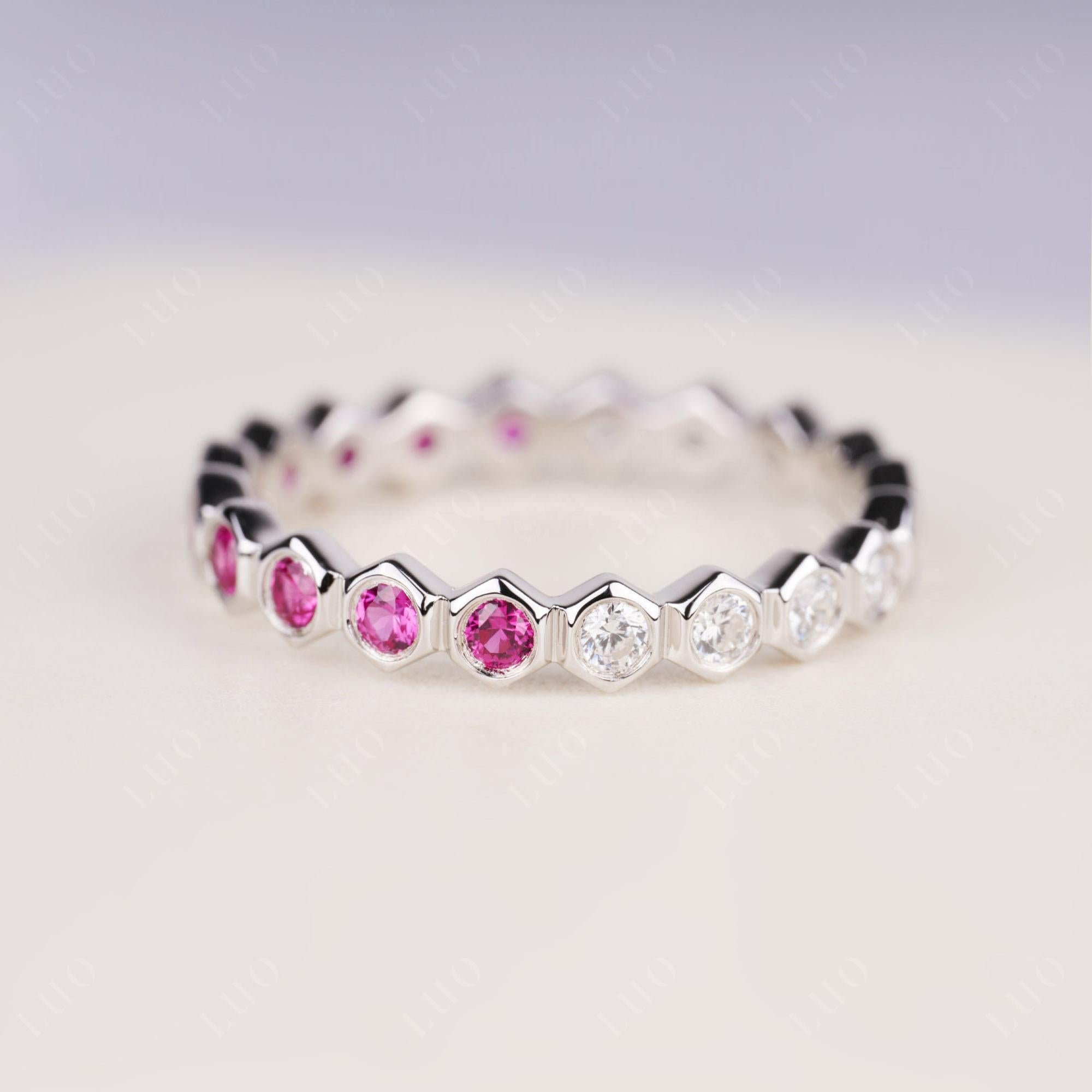 Cubic Zirconia and Ruby Honeycomb Ring | LUO Jewelry