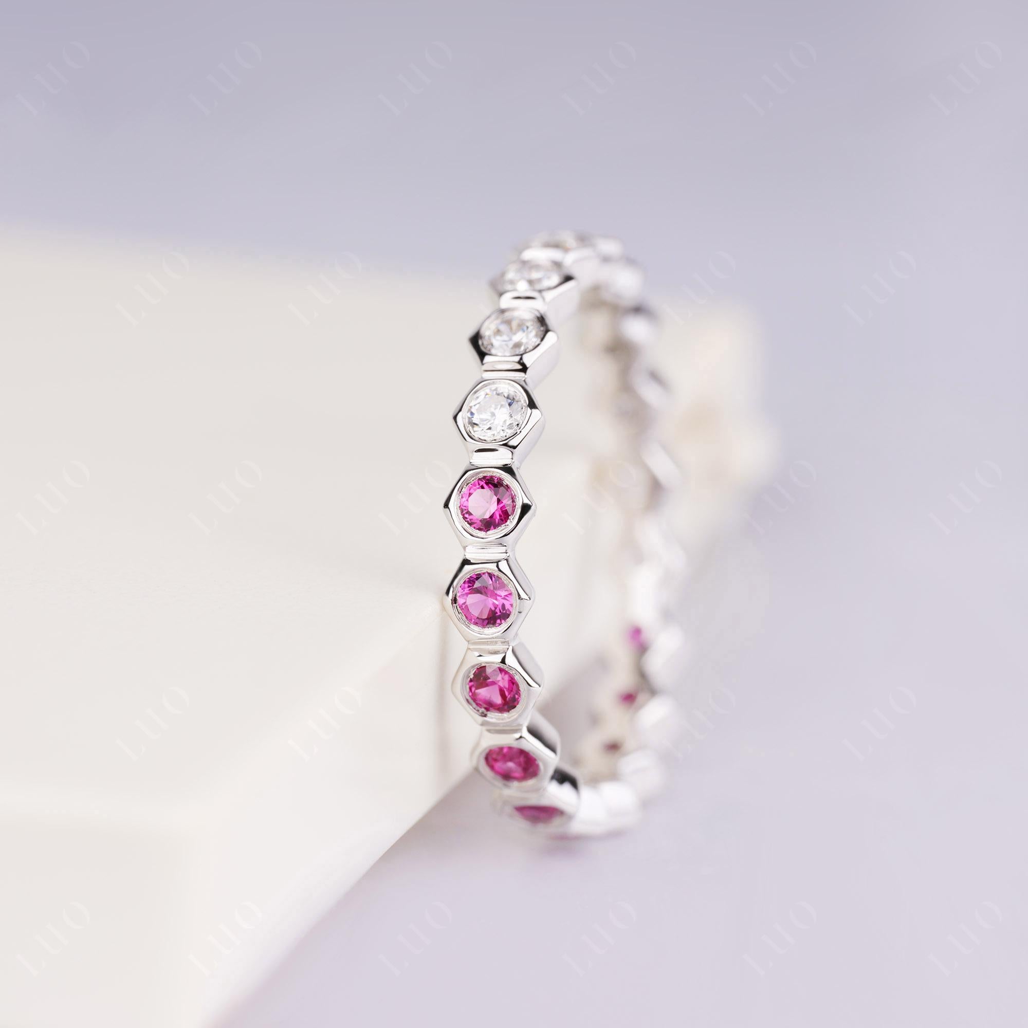 Cubic Zirconia and Ruby Honeycomb Ring | LUO Jewelry